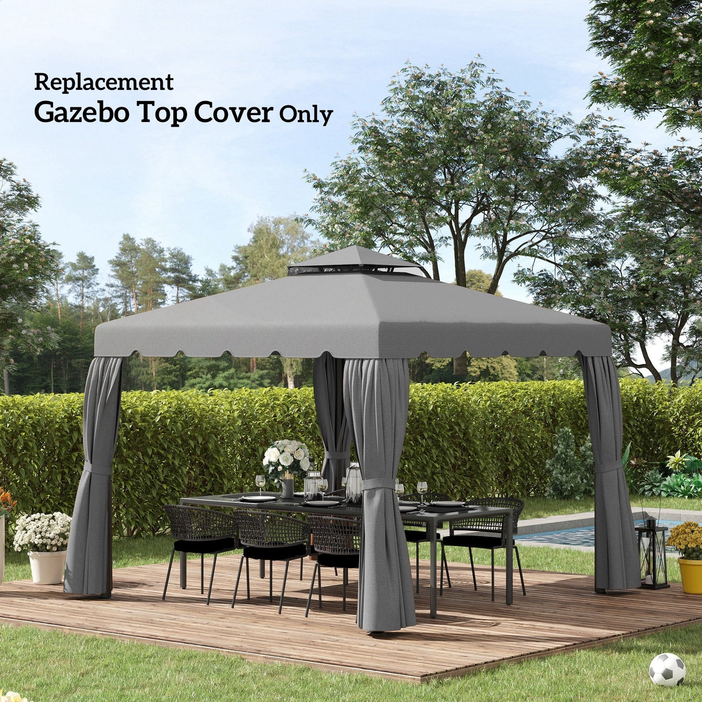 9.8' x 9.8' Gazebo Replacement Canopy, Gazebo Top Cover with Double Vented Roof for Garden Patio Outdoor TOP ONLY, Grey