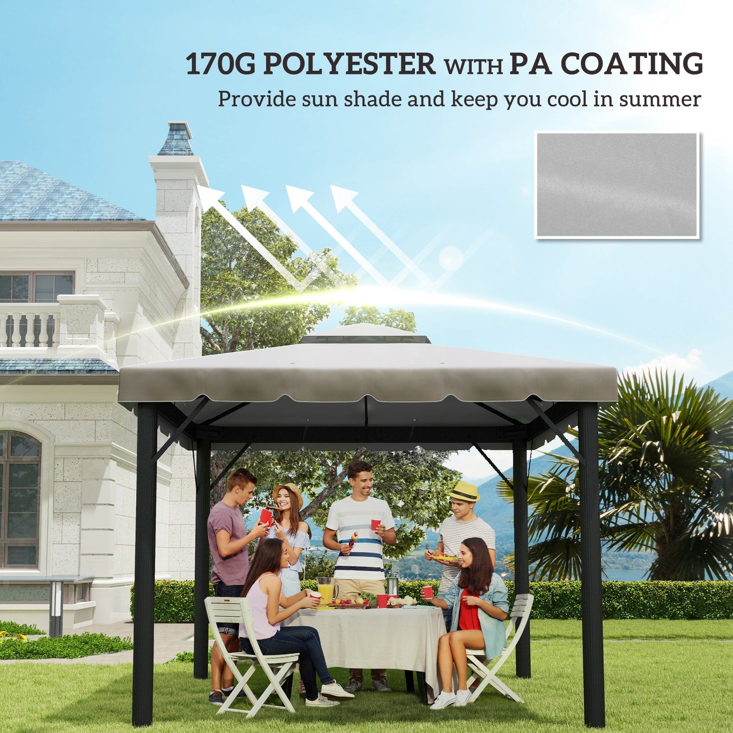 9.8' x 9.8' Gazebo Replacement Canopy, Gazebo Top Cover with Double Vented Roof for Garden Patio Outdoor TOP ONLY, Grey