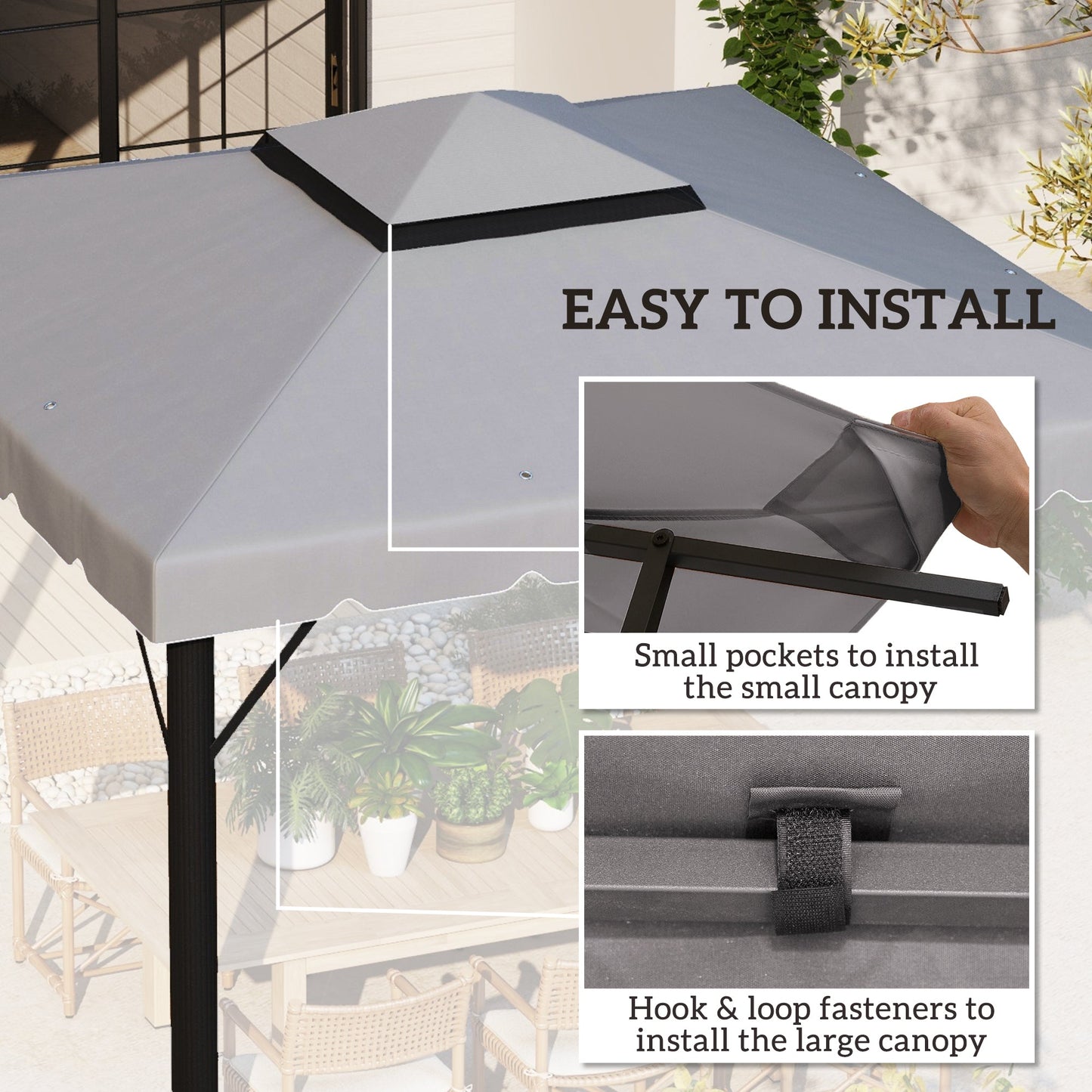9.8' x 9.8' Gazebo Replacement Canopy, Gazebo Top Cover with Double Vented Roof for Garden Patio Outdoor TOP ONLY, Grey