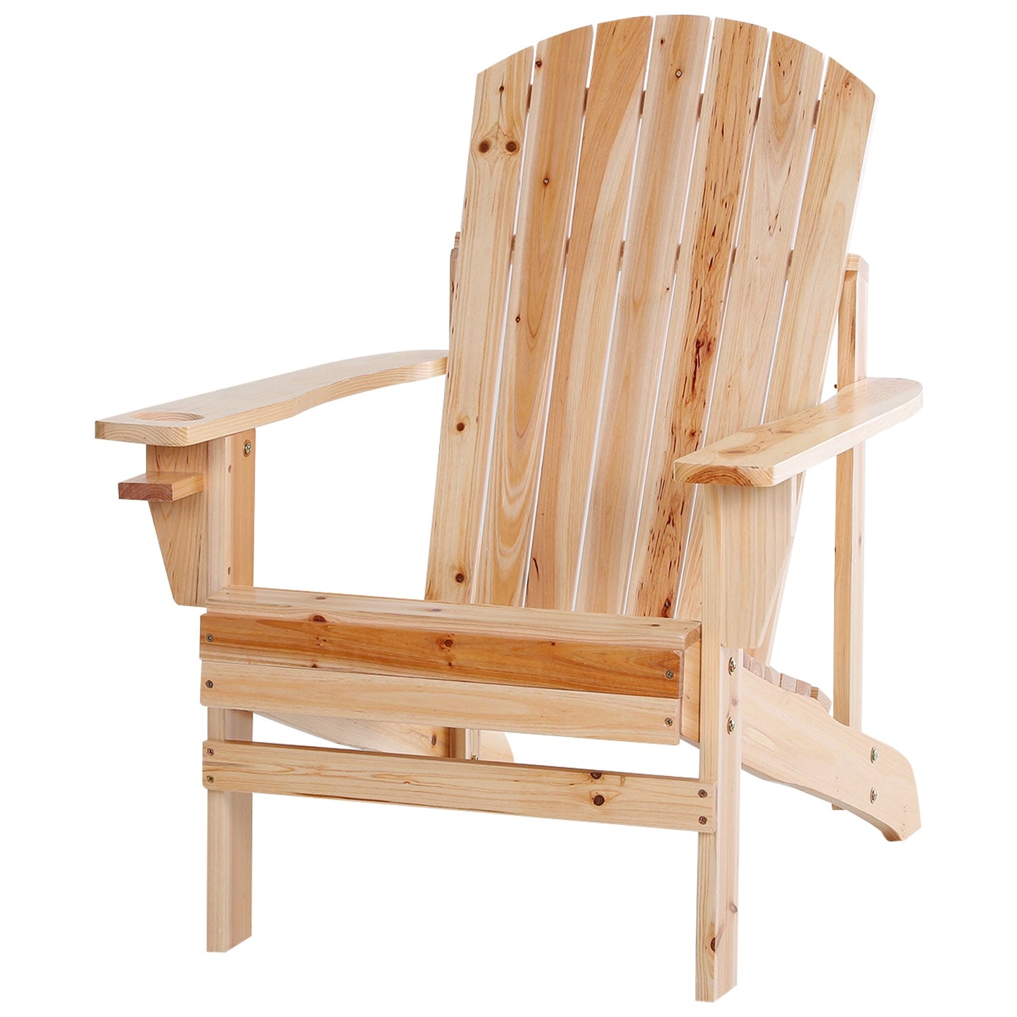 Classic Adirondack Chair Muskoka Chair, Garden Deck Chair with Cup Holder for Patio, Indoor, Backyard, Natural
