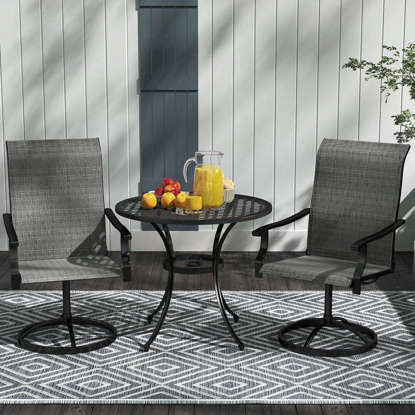 Patio Swivel Dining Chairs Set of 2, High Back Outdoor Chairs with All Weather Mesh Fabric and Metal Frame for Deck, Garden, Backyard, Poolside, Grey