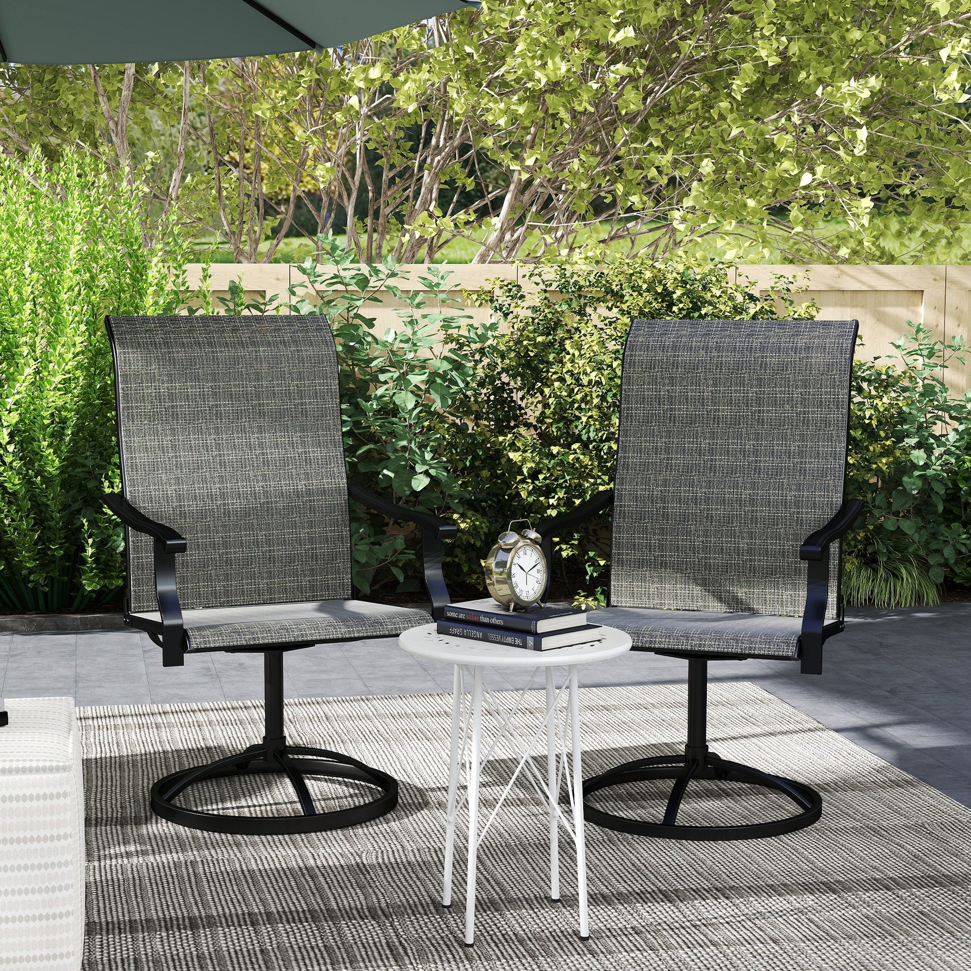 Patio Swivel Dining Chairs Set of 2, High Back Outdoor Chairs with All Weather Mesh Fabric and Metal Frame for Deck, Garden, Backyard, Poolside, Grey