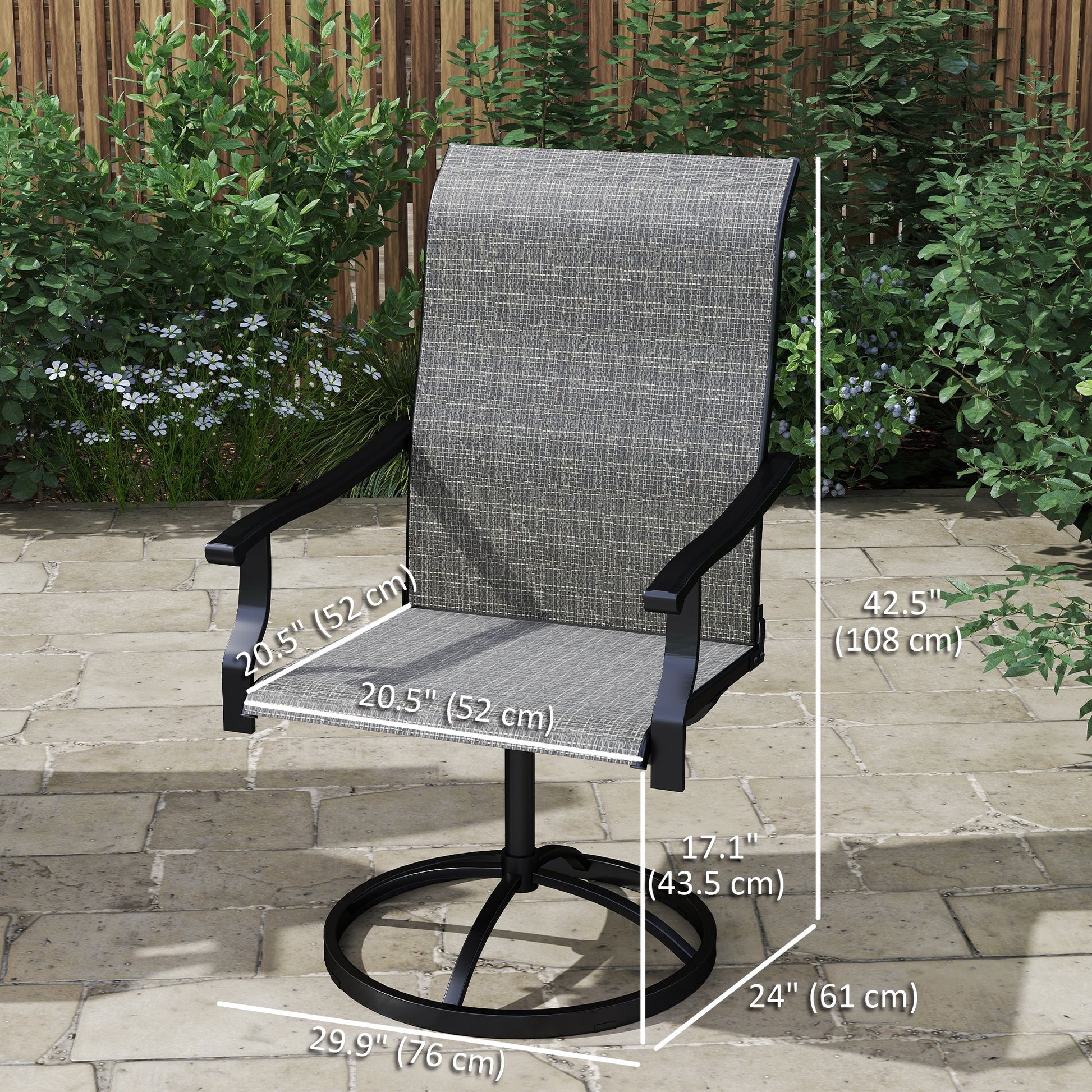 Patio Swivel Dining Chairs Set of 2, High Back Outdoor Chairs with All Weather Mesh Fabric and Metal Frame for Deck, Garden, Backyard, Poolside, Grey