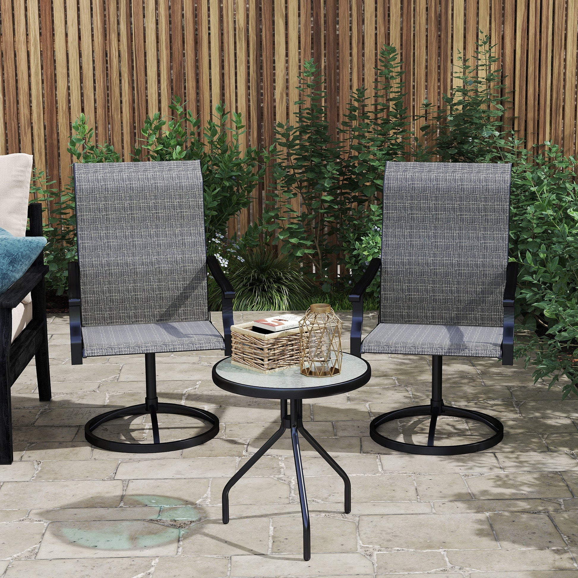 Patio Swivel Dining Chairs Set of 2, High Back Outdoor Chairs with All Weather Mesh Fabric and Metal Frame for Deck, Garden, Backyard, Poolside, Grey