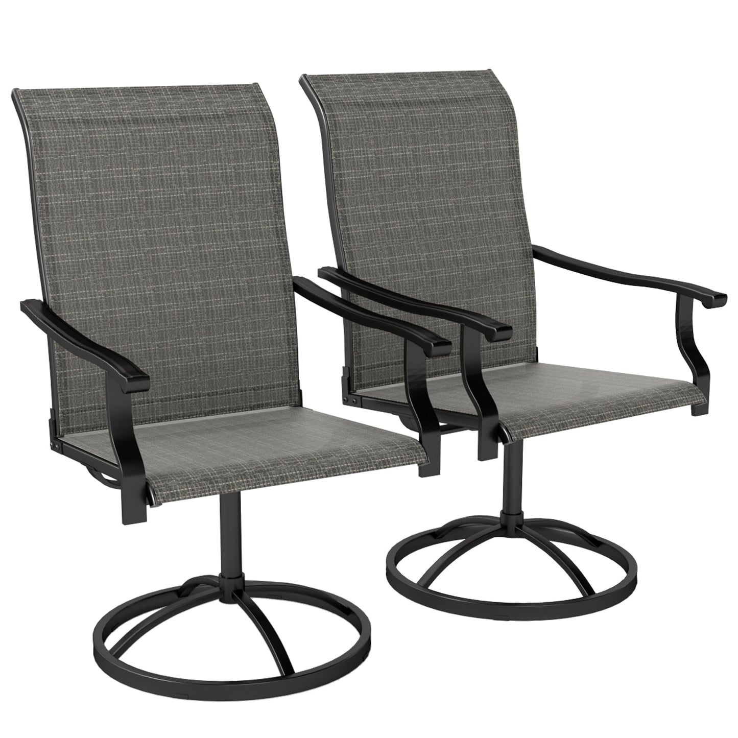 Patio Swivel Dining Chairs Set of 2, High Back Outdoor Chairs with All Weather Mesh Fabric and Metal Frame for Deck, Garden, Backyard, Poolside, Grey