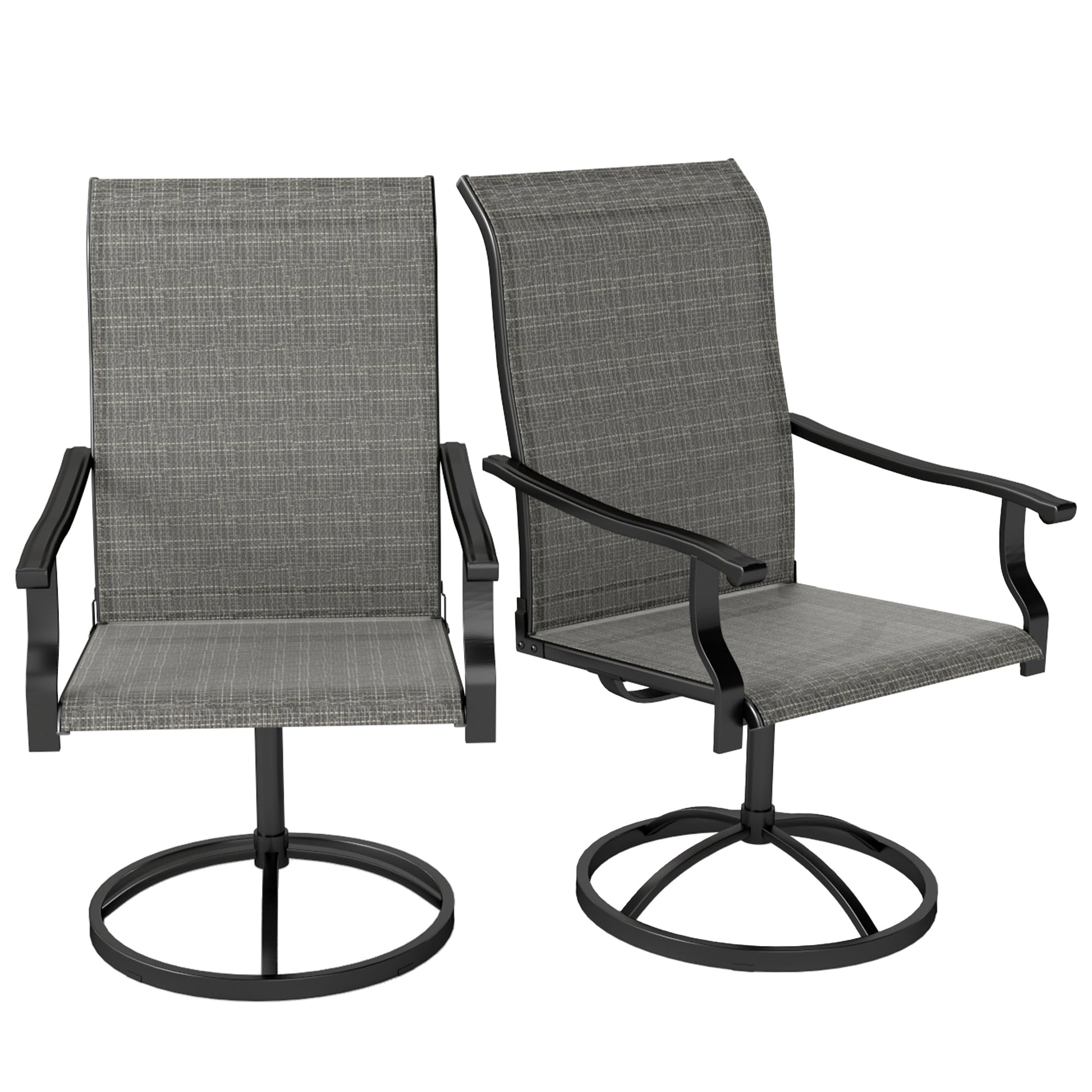 Patio Swivel Dining Chairs Set of 2, High Back Outdoor Chairs with All Weather Mesh Fabric and Metal Frame for Deck, Garden, Backyard, Poolside, Grey