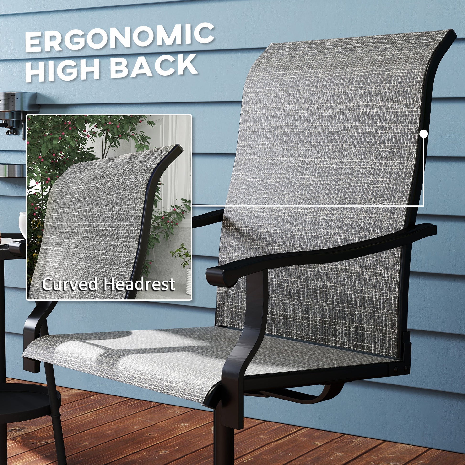 Patio Swivel Dining Chairs Set of 2, High Back Outdoor Chairs with All Weather Mesh Fabric and Metal Frame for Deck, Garden, Backyard, Poolside, Grey