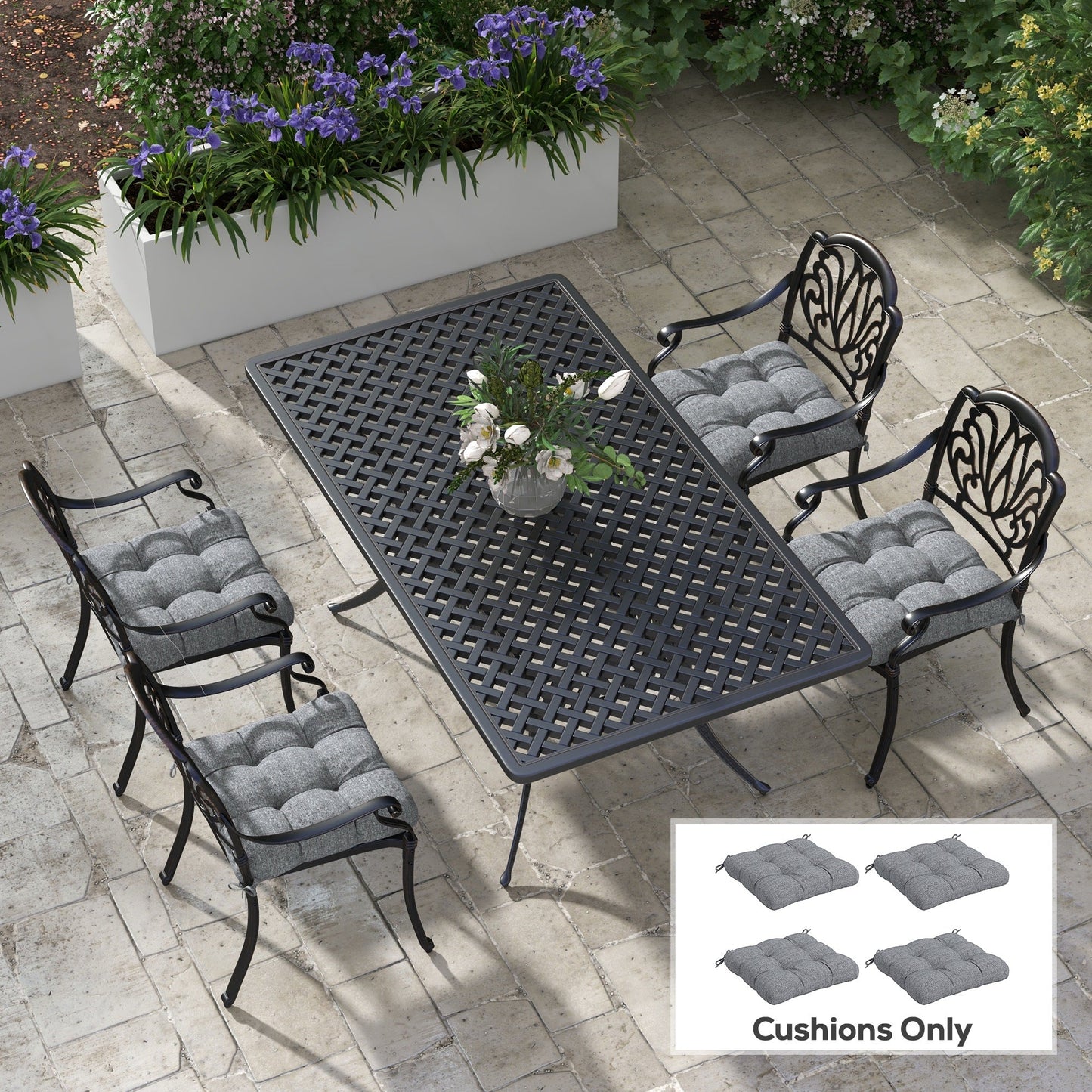 4-Piece Patio Chair Cushions Pillows, 19" x 19" x 4" Patio Cushions Set with Ties for Indoor Outdoor Garden Furniture