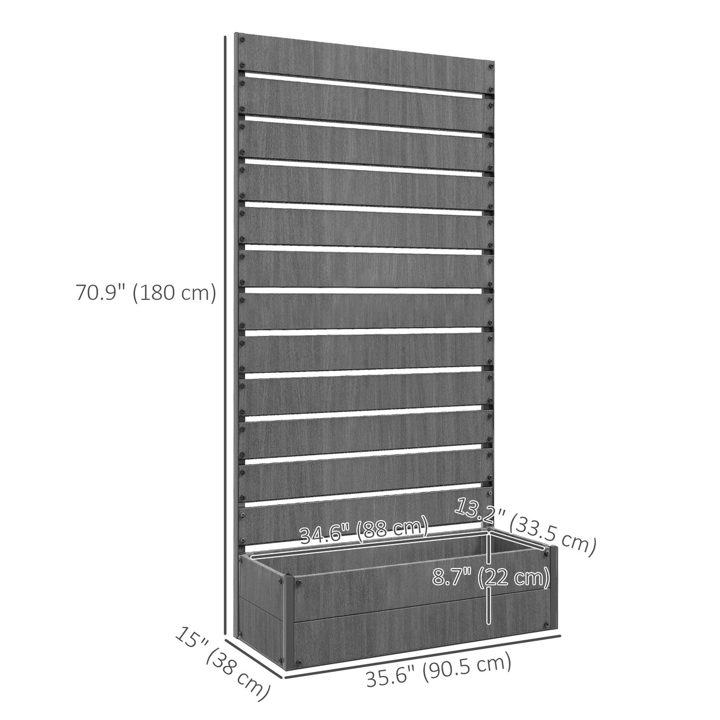 Raised Garden Bed with Trellis for Climbing Plants, 35.6" x 15" x 70.9" Planter Box with Self Draining Gap, Freestanding Trellis Planter for Outdoor, Patio, Dark Grey