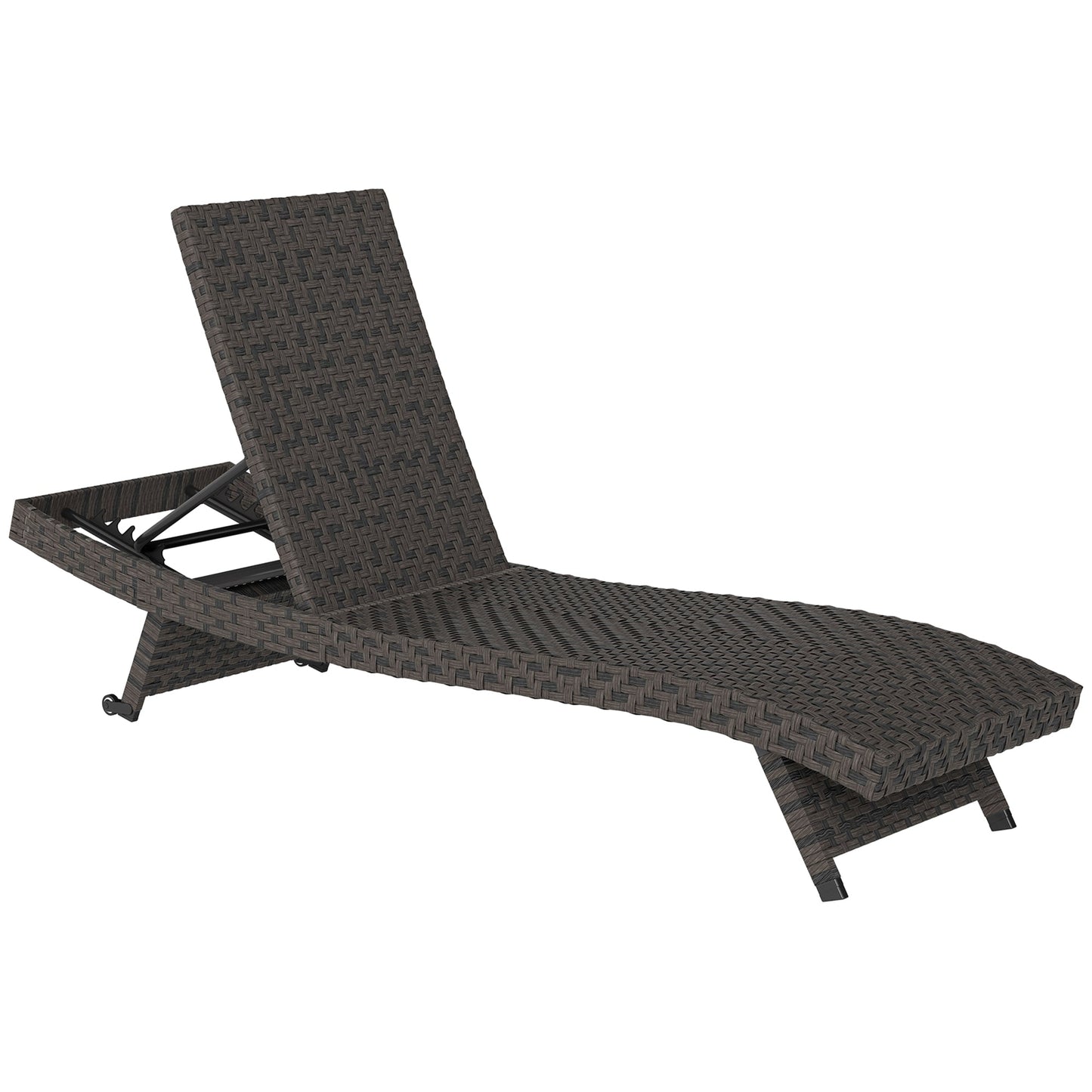 PE Rattan Patio Lounger, Foldable Outdoor Lounge Chair with 5-Level Adjustable Backrest, Two Wheels, and Quick-Drying Foam, for Sun Room, Garden, Poolside, Mixed Brown