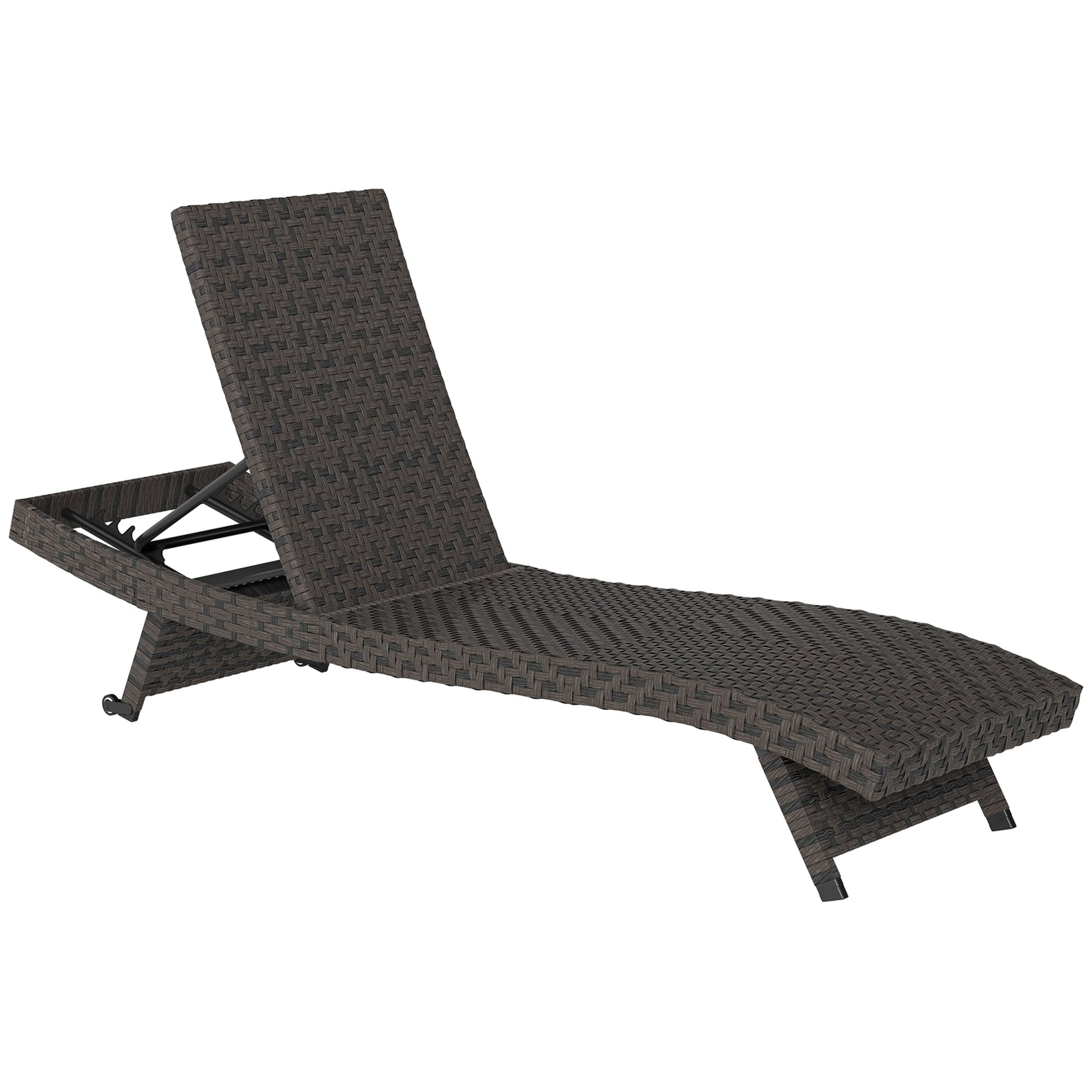 PE Rattan Patio Lounger, Foldable Outdoor Lounge Chair with 5-Level Adjustable Backrest, Two Wheels, and Quick-Drying Foam, for Sun Room, Garden, Poolside, Mixed Brown
