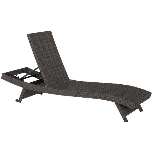 PE Rattan Patio Lounger, Foldable Outdoor Lounge Chair with 5-Level Adjustable Backrest, Two Wheels, and Quick-Drying Foam, for Sun Room, Garden, Poolside, Mixed Brown
