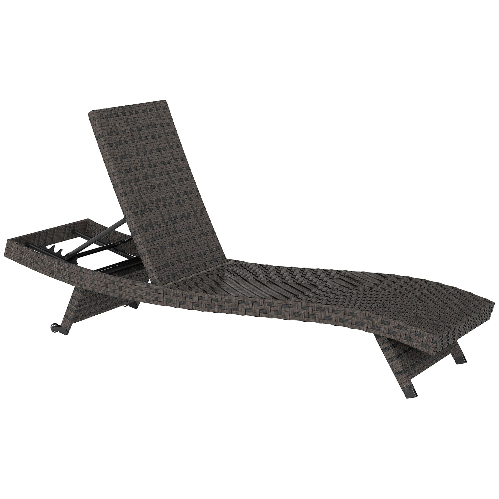 PE Rattan Patio Lounger, Foldable Outdoor Lounge Chair with 5-Level Adjustable Backrest, Two Wheels, and Quick-Drying Foam, for Sun Room, Garden, Poolside, Mixed Brown