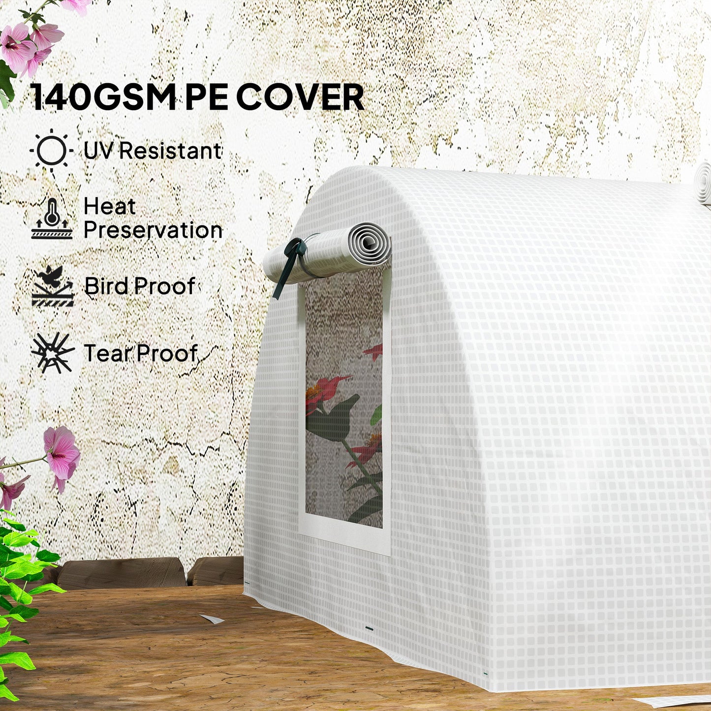 7' x 3' x 2' Portable Mini Greenhouse, Tunnel Growing Tent Plants Flower Warm House with 5 Mesh Windows and Steel Frame, for Garden, Patio, Backyard, White
