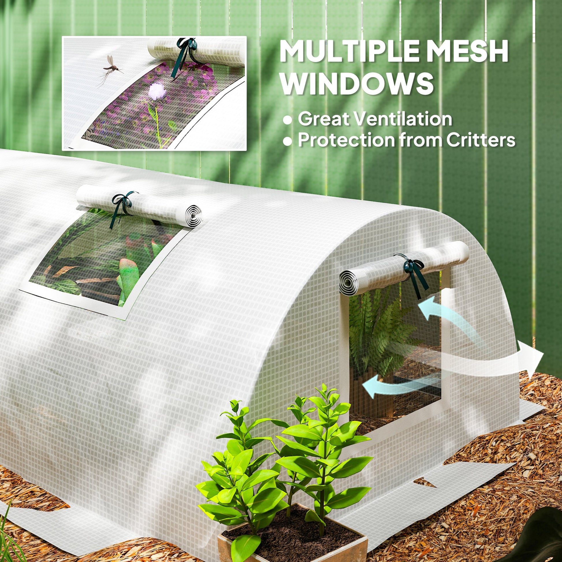 7' x 3' x 2' Portable Mini Greenhouse, Tunnel Growing Tent Plants Flower Warm House with 5 Mesh Windows and Steel Frame, for Garden, Patio, Backyard, White