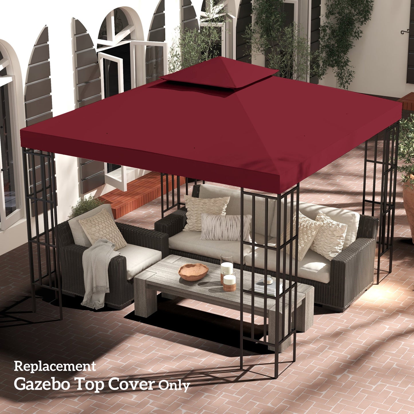 9.84' x 9.84' Square 2-Tier Gazebo Canopy Replacement Top Cover Outdoor Garden Sun Shade, Wine Red