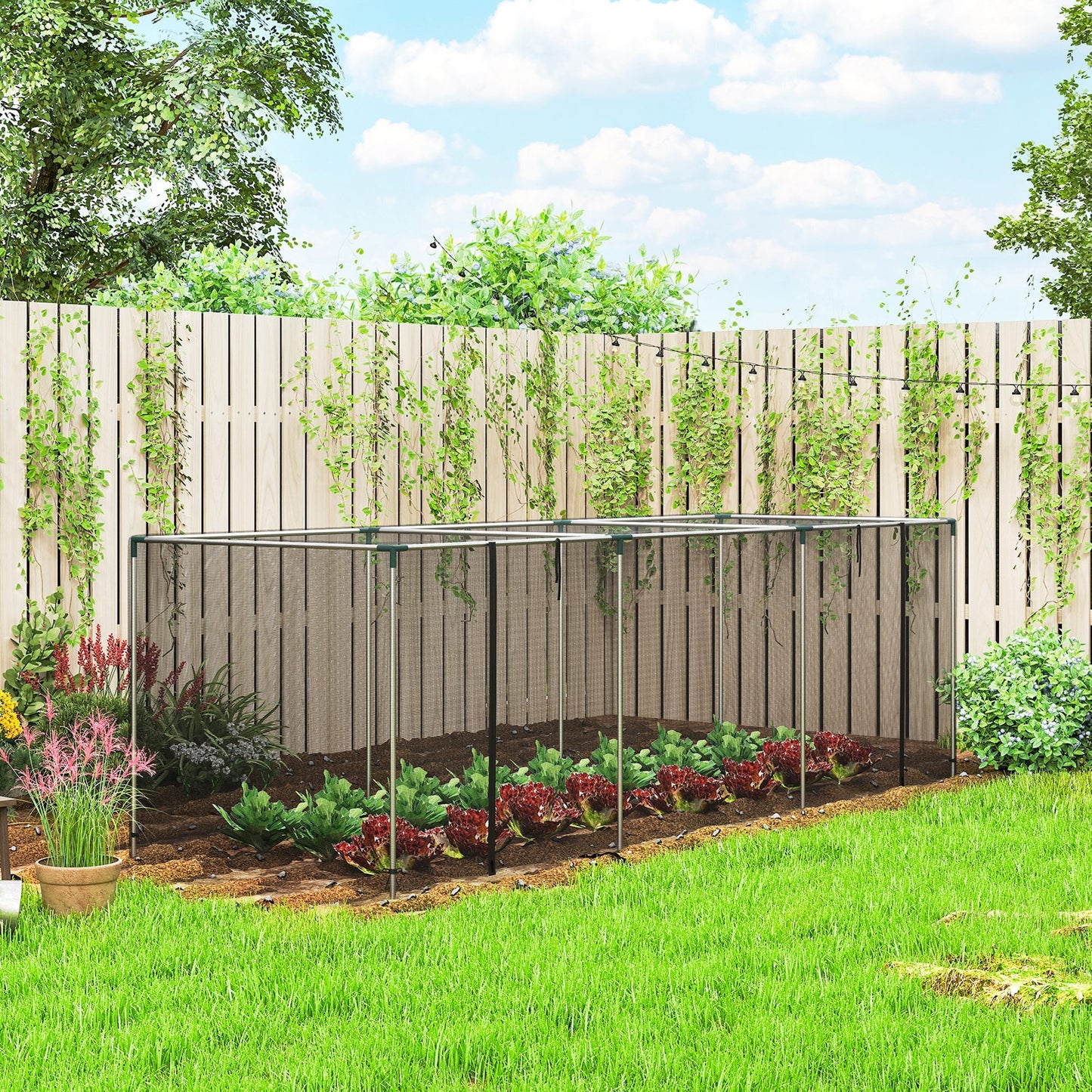 12' x 4' Crop Cage, Plant Protection Tent with Zippered Door and Galvanized Steel Frame, Fruit Cage Netting Cover for Garden, Yard, Lawn, Black