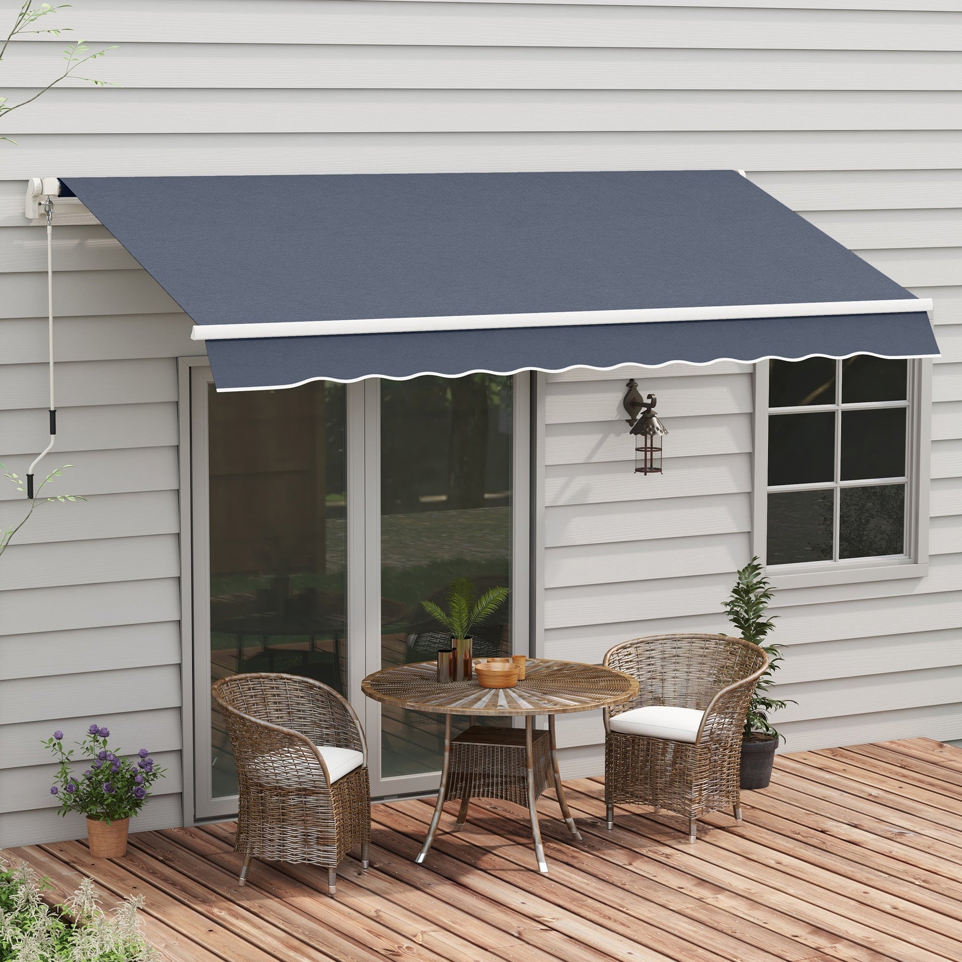 12' x 8' Retractable Awning Patio Awnings Sun Shade Shelter with Manual Crank Handle, UV & Water-Resistant Fabric and Aluminum Frame for Deck Balcony Yard, Dark Grey