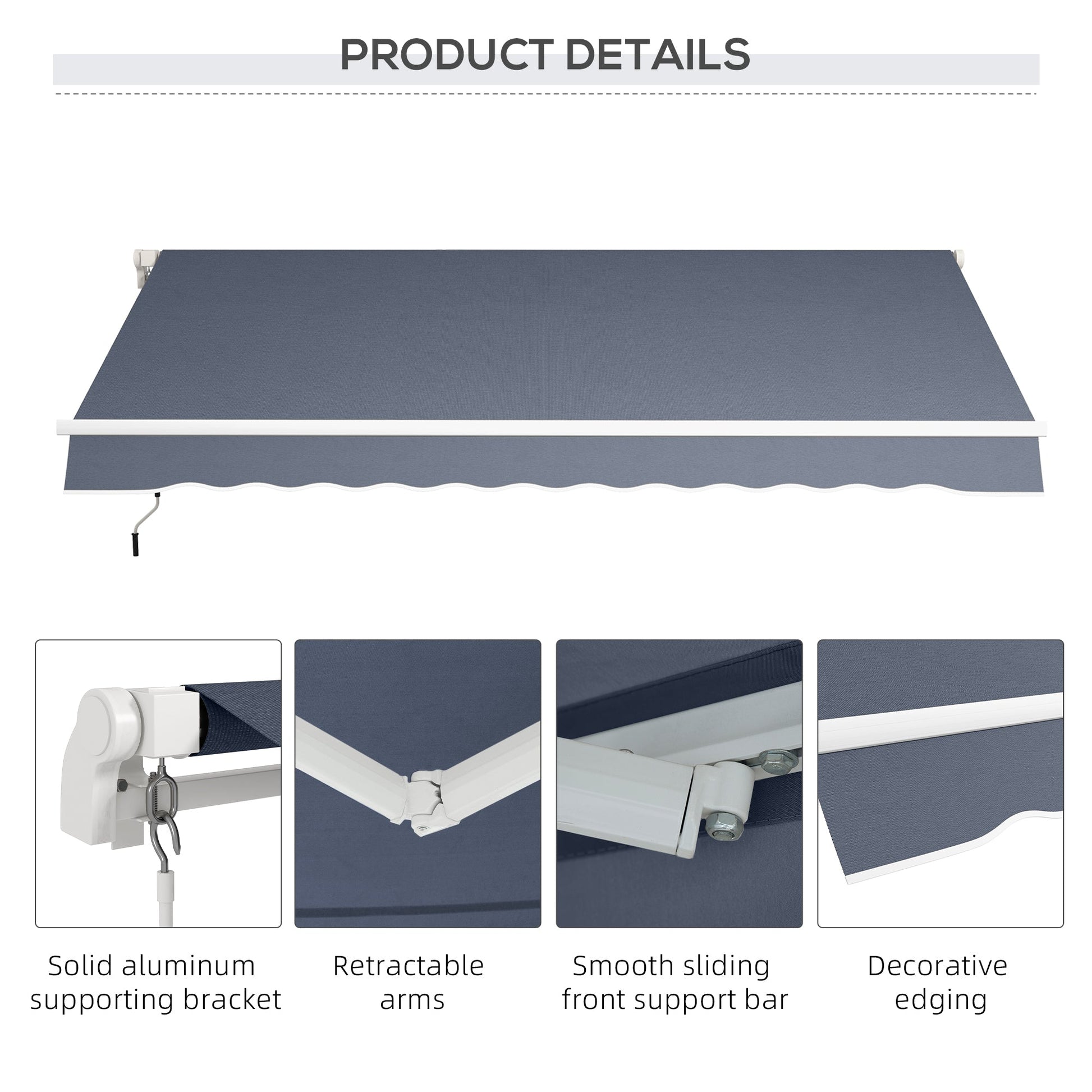 12' x 8' Retractable Awning Patio Awnings Sun Shade Shelter with Manual Crank Handle, UV & Water-Resistant Fabric and Aluminum Frame for Deck Balcony Yard, Dark Grey