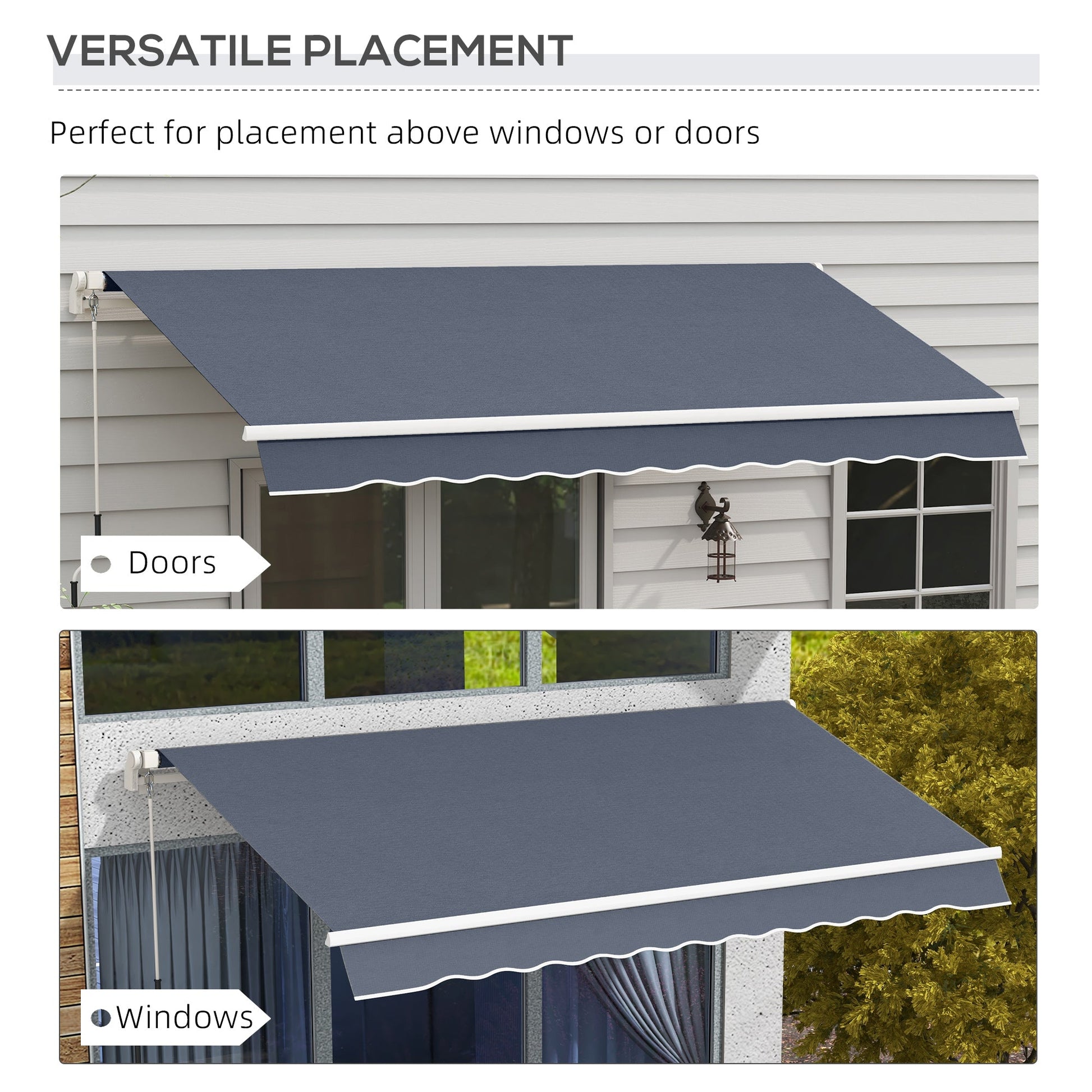 12' x 8' Retractable Awning Patio Awnings Sun Shade Shelter with Manual Crank Handle, UV & Water-Resistant Fabric and Aluminum Frame for Deck Balcony Yard, Dark Grey