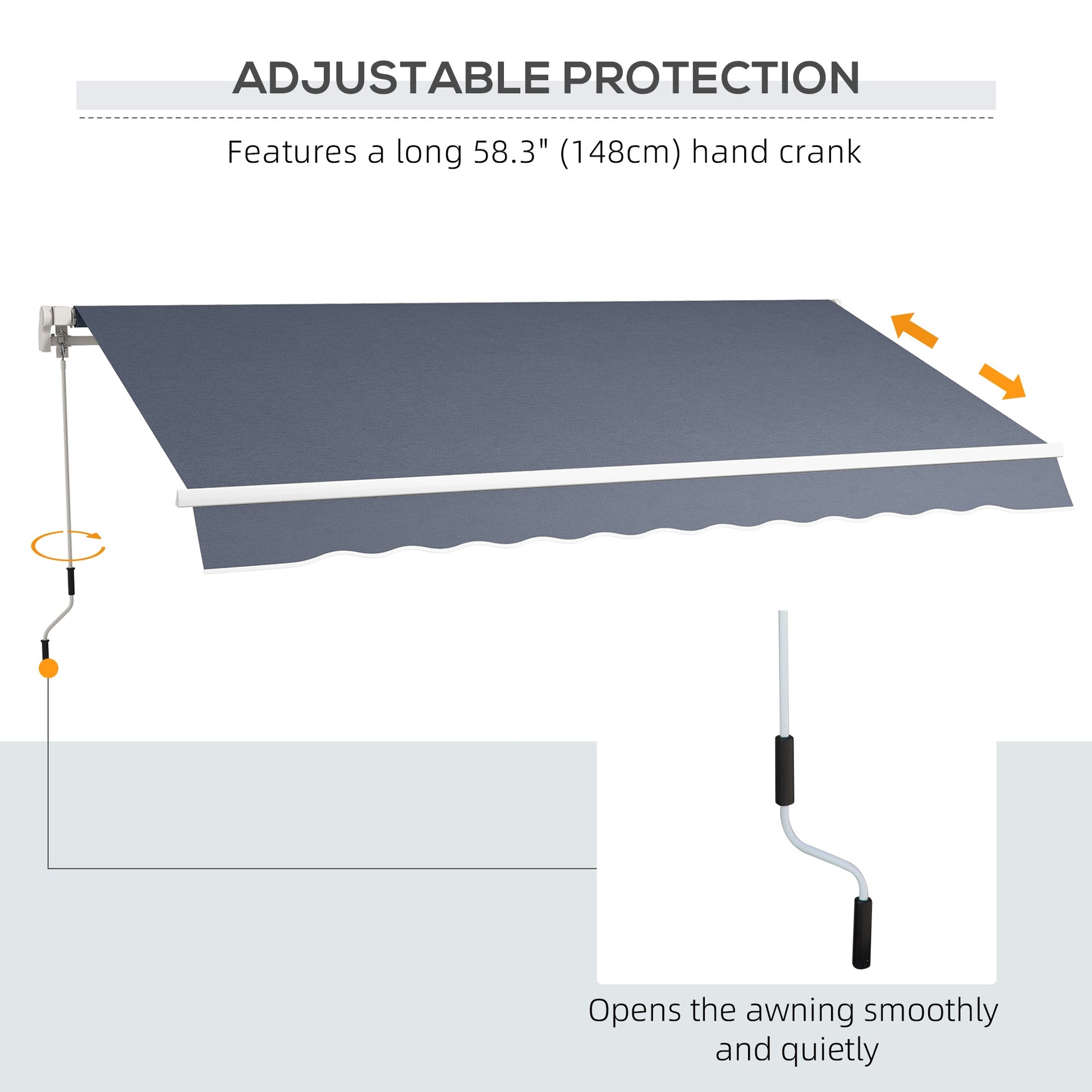 12' x 8' Retractable Awning Patio Awnings Sun Shade Shelter with Manual Crank Handle, UV & Water-Resistant Fabric and Aluminum Frame for Deck Balcony Yard, Dark Grey