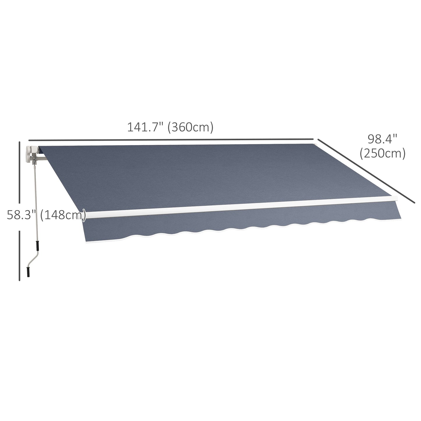 12' x 8' Retractable Awning Patio Awnings Sun Shade Shelter with Manual Crank Handle, UV & Water-Resistant Fabric and Aluminum Frame for Deck Balcony Yard, Dark Grey