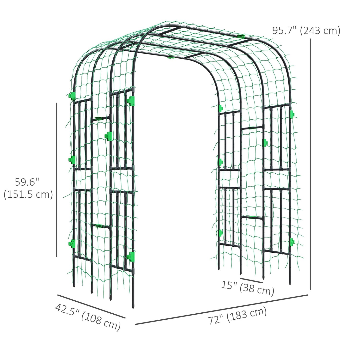 Garden Arch Trellis, 8 FT Tall Metal Plant Trellis Support with Trellis Netting, Outdoor Archway Trellis for Climbing Plants, Vegetables, Flowers, Fruits