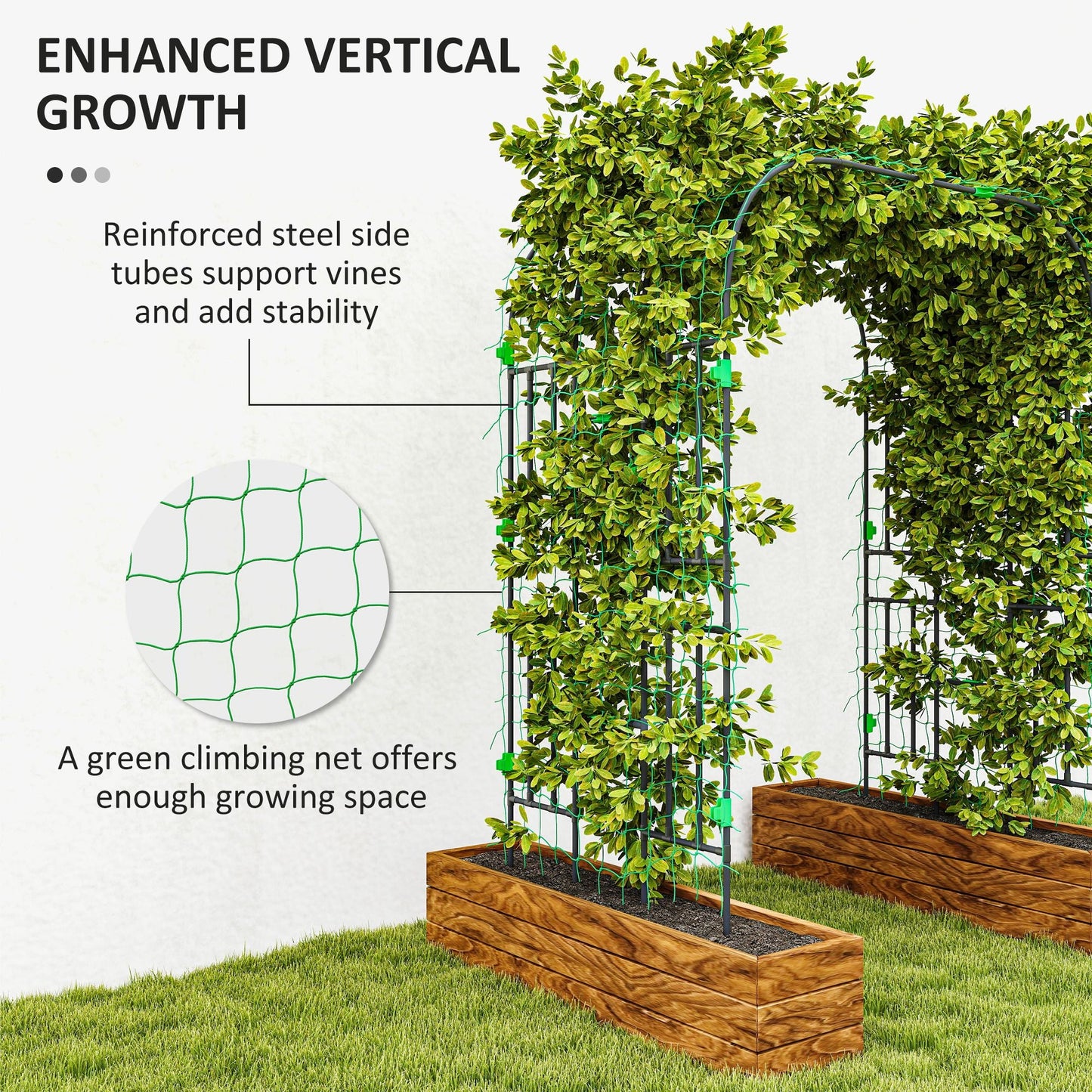 Garden Arch Trellis, 8 FT Tall Metal Plant Trellis Support with Trellis Netting, Outdoor Archway Trellis for Climbing Plants, Vegetables, Flowers, Fruits