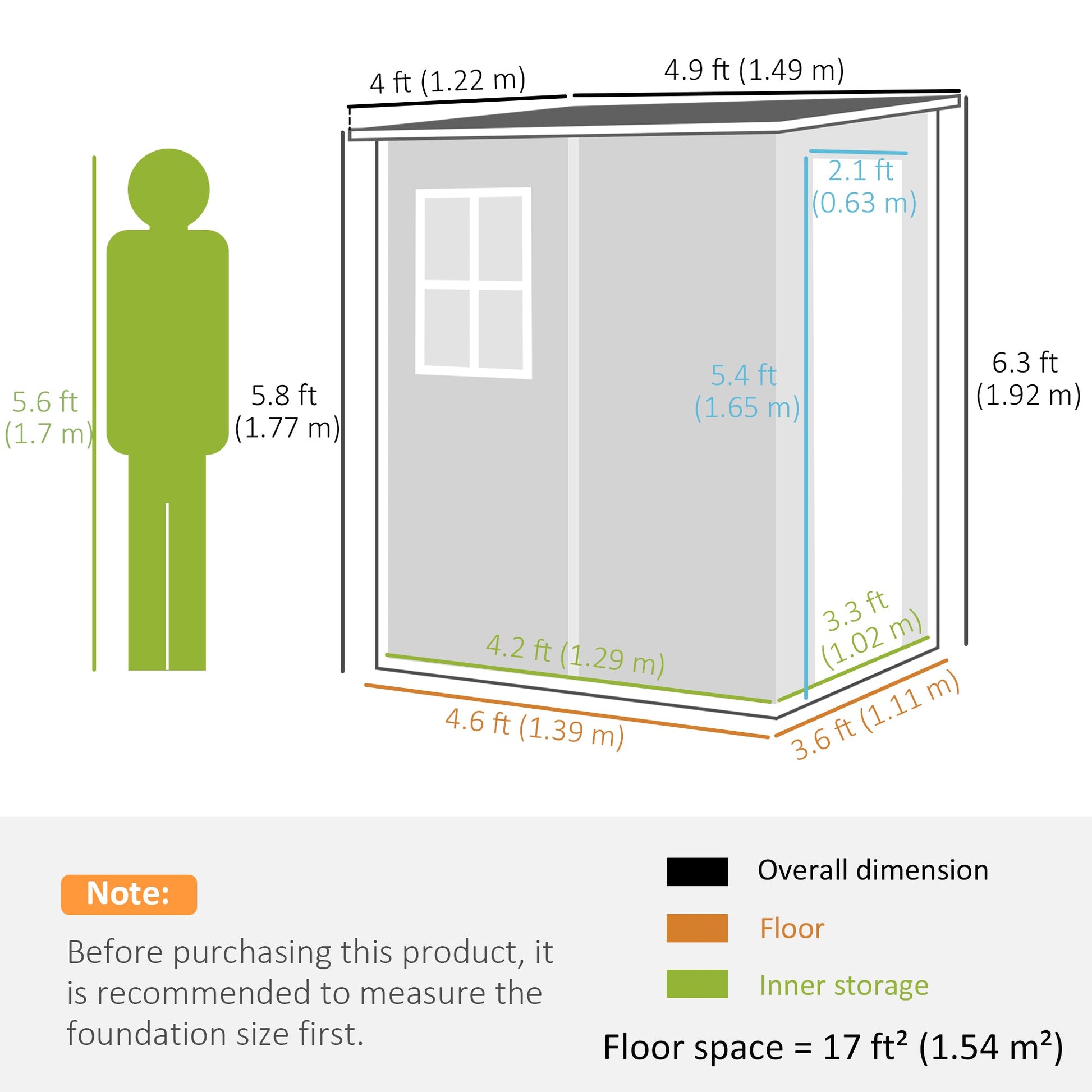 4 x 5FT Lean to Outdoor Storage Shed with Floor, Plastic Garden Tool Storage House Organizer with Window, Vent and Plastic Roof for Backyard, Patio, Lawn, Grey
