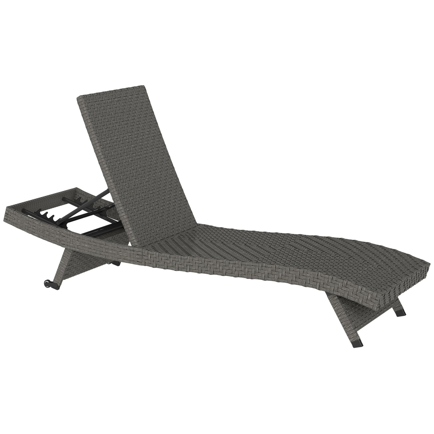 PE Rattan Patio Lounger, Foldable Outdoor Lounge Chair with 5-Level Adjustable Backrest, Two Wheels, and Quick-Drying Foam, for Sun Room, Garden, Poolside, Mixed Grey
