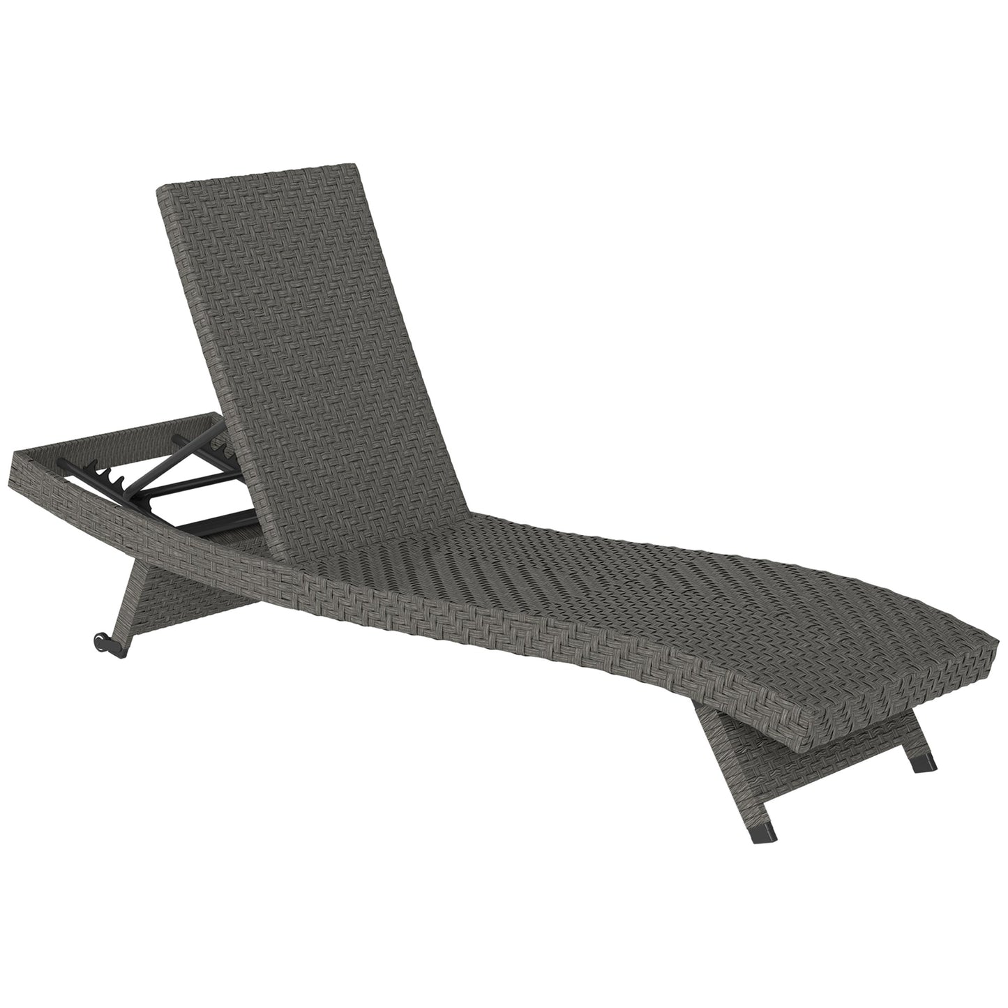 PE Rattan Patio Lounger, Foldable Outdoor Lounge Chair with 5-Level Adjustable Backrest, Two Wheels, and Quick-Drying Foam, for Sun Room, Garden, Poolside, Mixed Grey