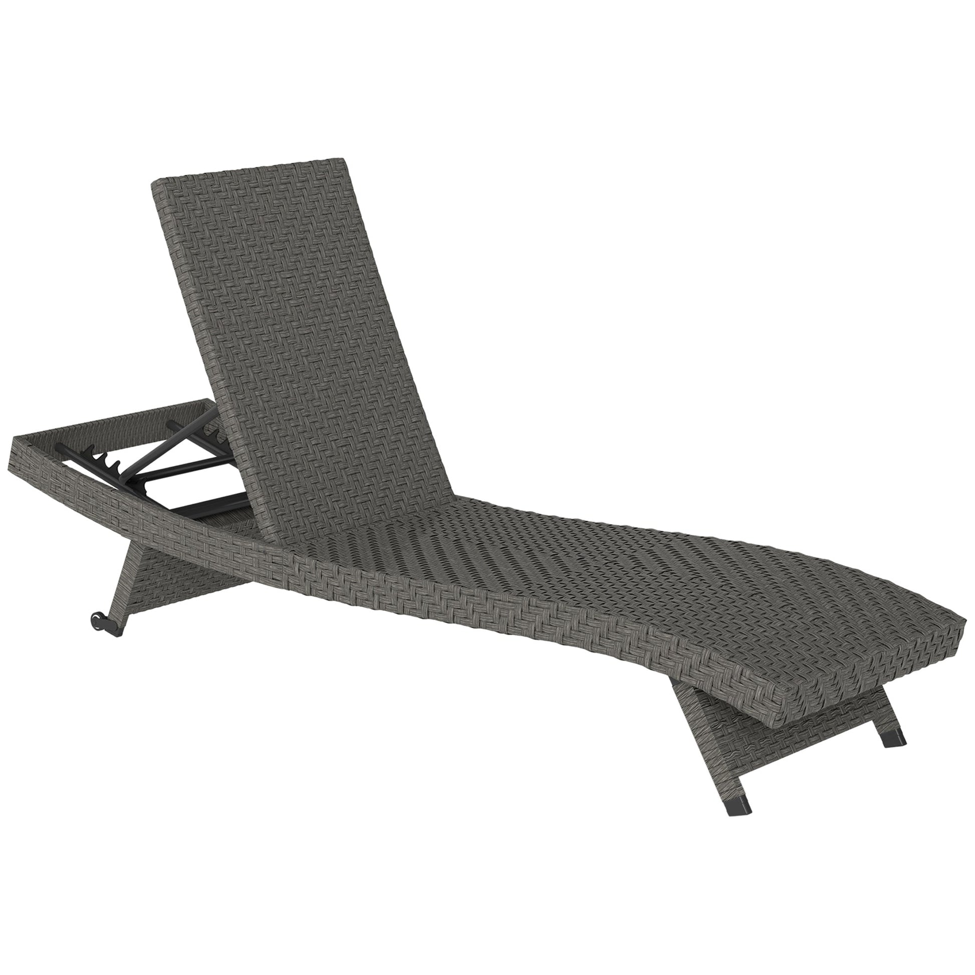 PE Rattan Patio Lounger, Foldable Outdoor Lounge Chair with 5-Level Adjustable Backrest, Two Wheels, and Quick-Drying Foam, for Sun Room, Garden, Poolside, Mixed Grey