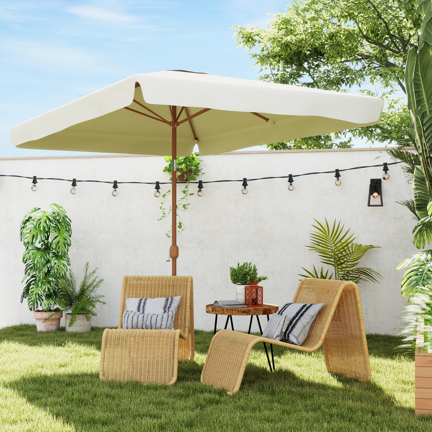 Patio Umbrella 118.1" x 78.7" Outdoor Parasol with Adjustable Angle, Aluminum Pole, Crank Handle, and UV50+ Protection, Garden and Patio Umbrella in Beige