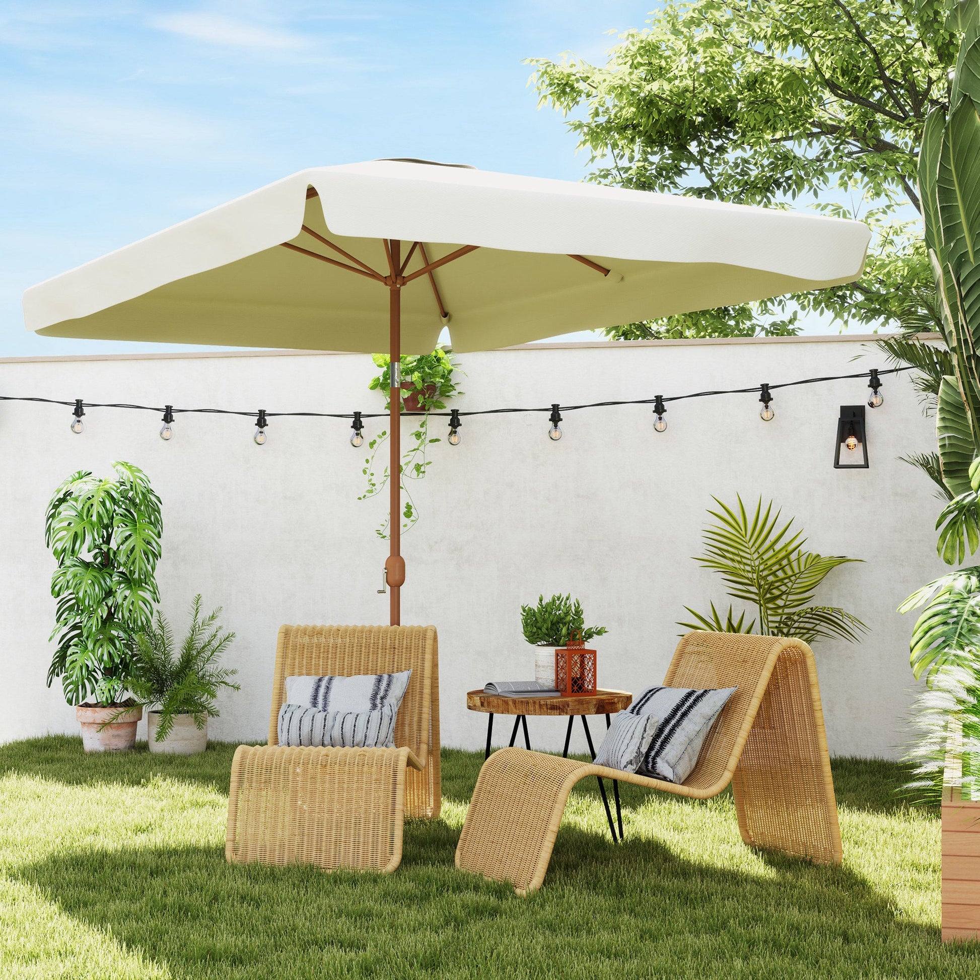 Patio Umbrella 118.1" x 78.7" Outdoor Parasol with Adjustable Angle, Aluminum Pole, Crank Handle, and UV50+ Protection, Garden and Patio Umbrella in Beige