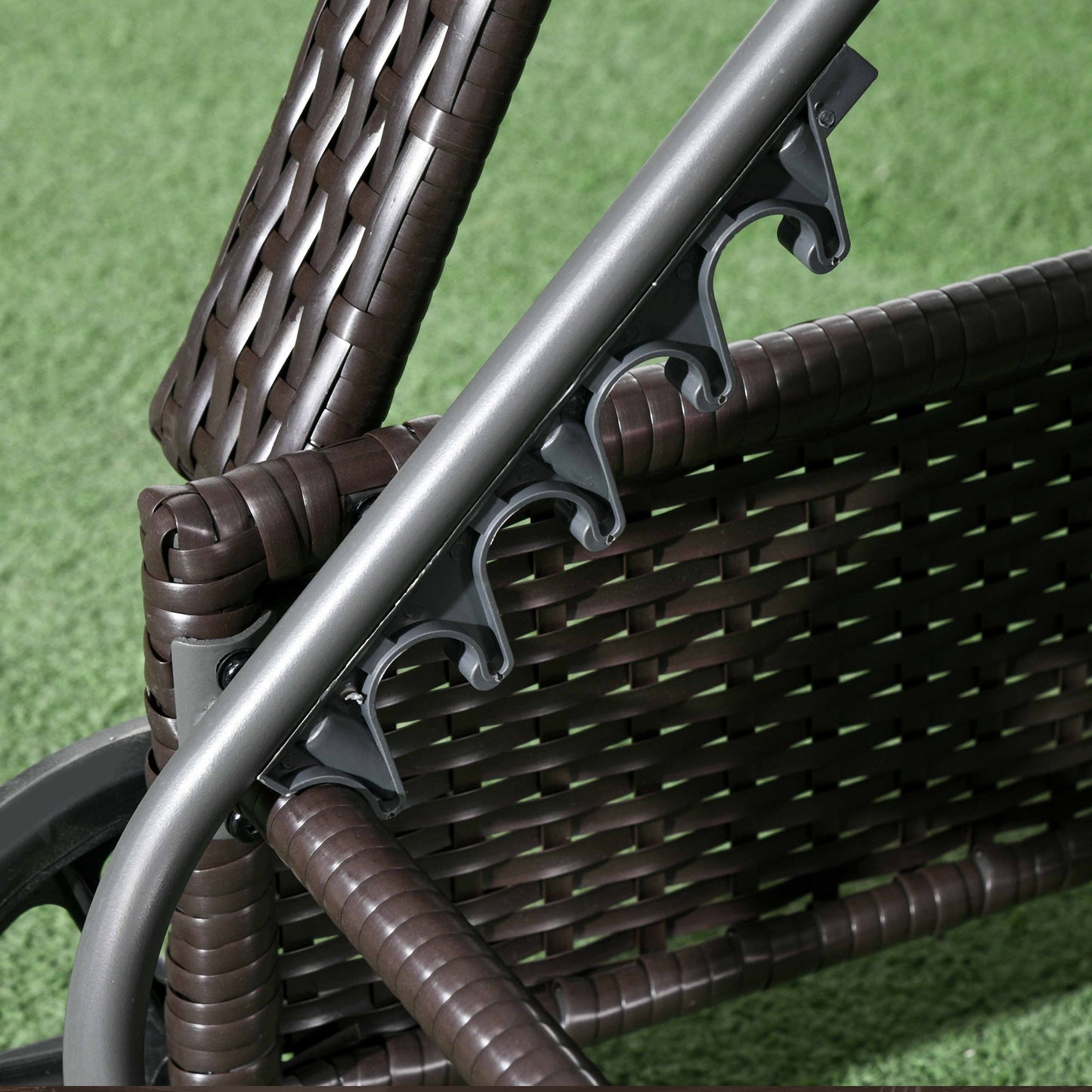 Wicker Chaise Lounge, Outdoor Lounge Chair, PE Rattan Patio Sun lounger with Head-rest, 5-Level Height Adjust Backrest, Cushion, & Wheels, Deep Coffee and Silver Grey
