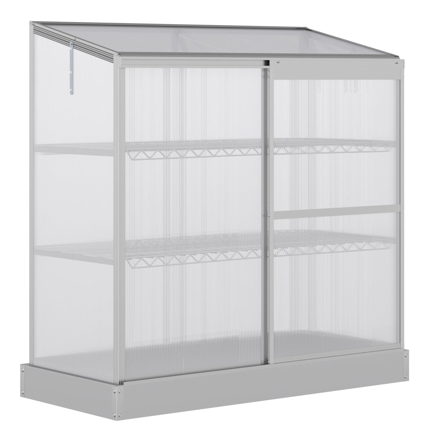 Aluminum Cold Frame Greenhouse, Raised Planter Bed Protection with Openable Top and 2 Shelves for Outdoor Indoor, 52" x 23" x 55", Silver