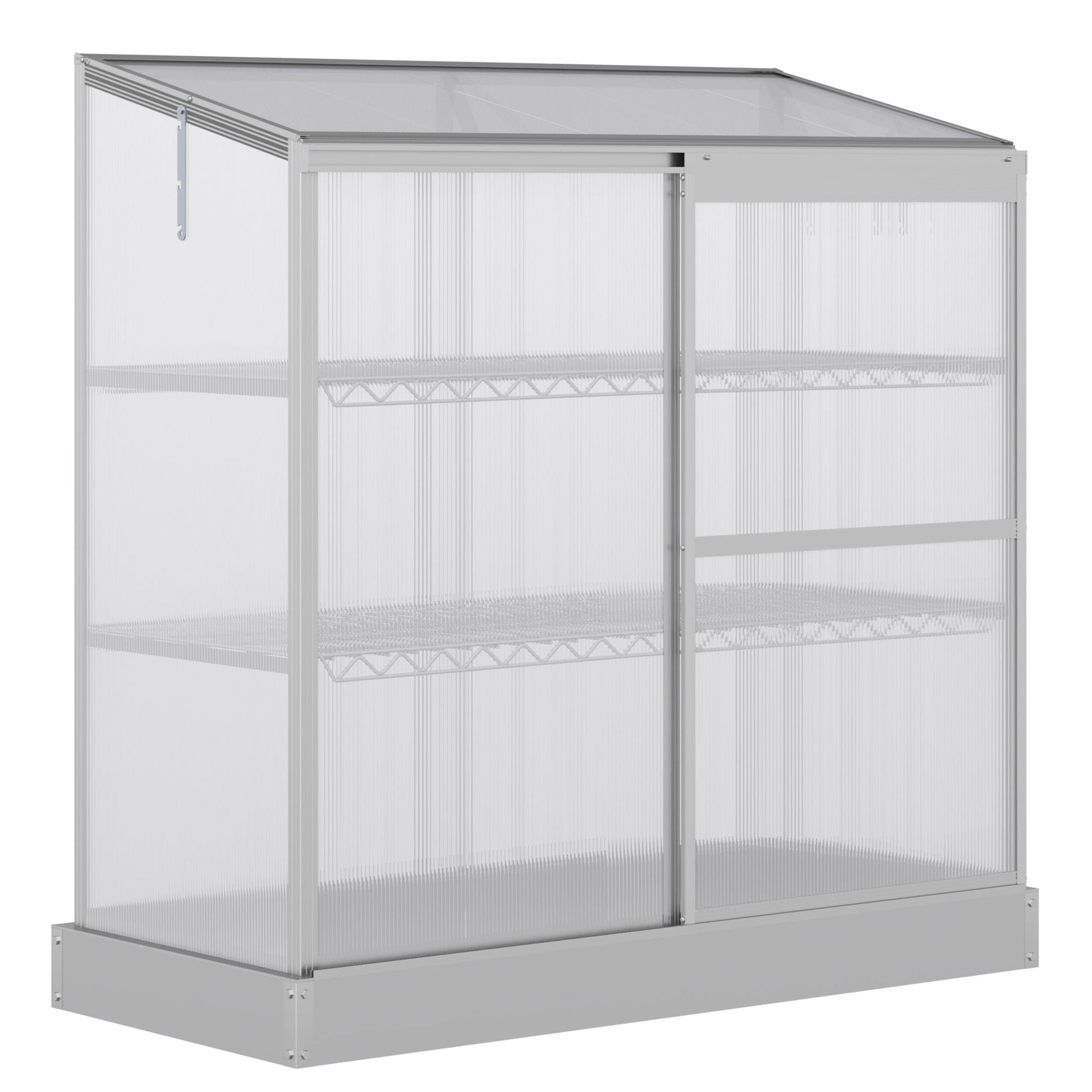 Aluminum Cold Frame Greenhouse, Raised Planter Bed Protection with Openable Top and 2 Shelves for Outdoor Indoor, 52" x 23" x 55", Silver