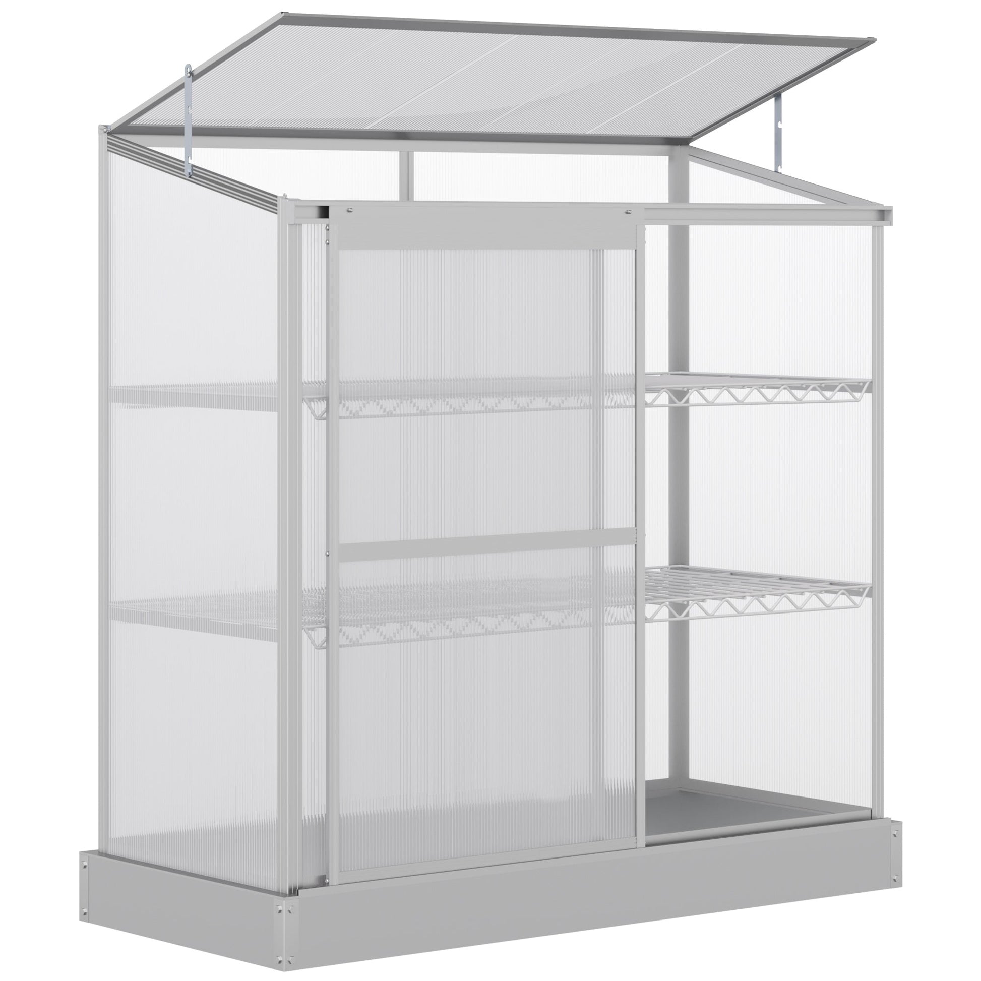 Aluminum Cold Frame Greenhouse, Raised Planter Bed Protection with Openable Top and 2 Shelves for Outdoor Indoor, 52" x 23" x 55", Silver
