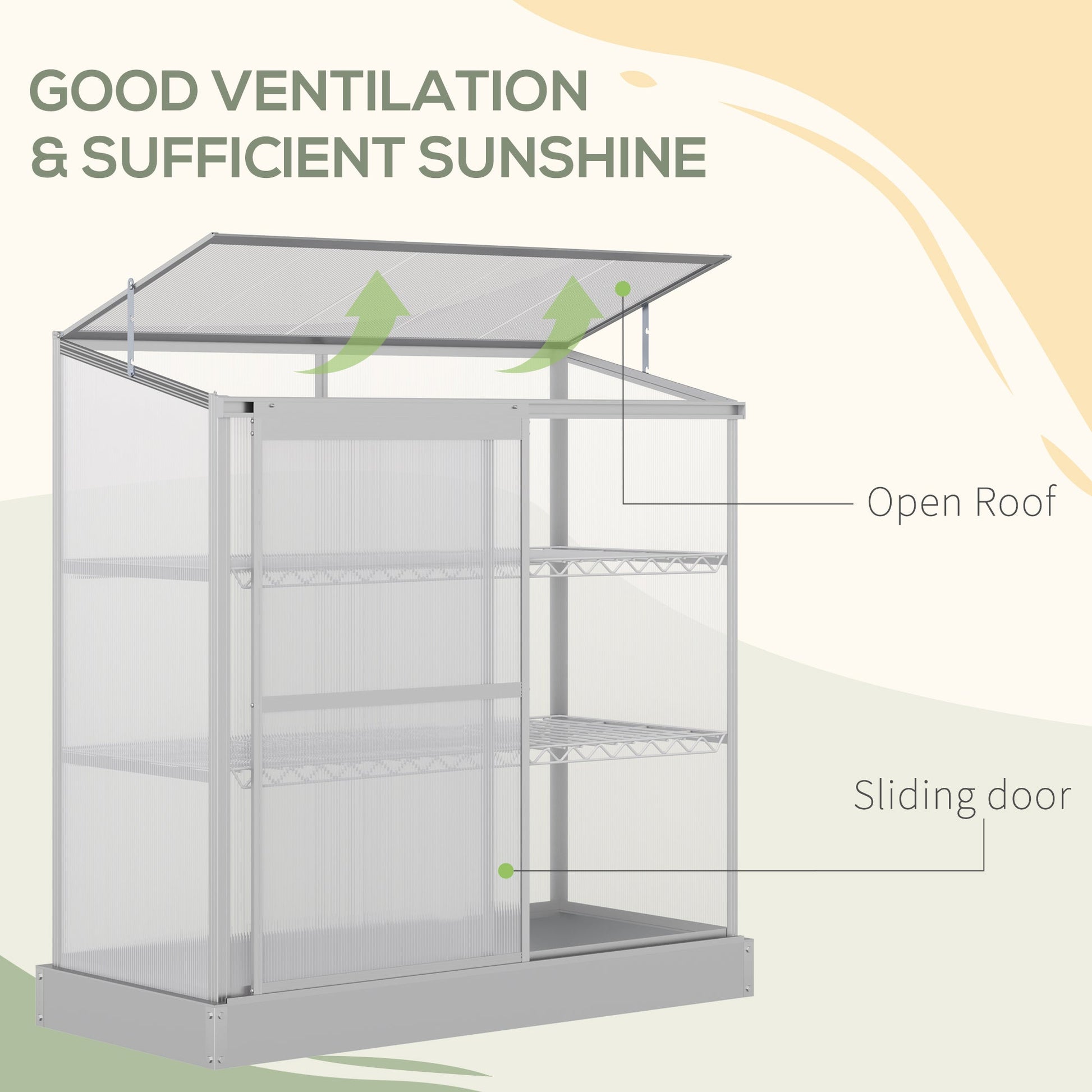 Aluminum Cold Frame Greenhouse, Raised Planter Bed Protection with Openable Top and 2 Shelves for Outdoor Indoor, 52" x 23" x 55", Silver
