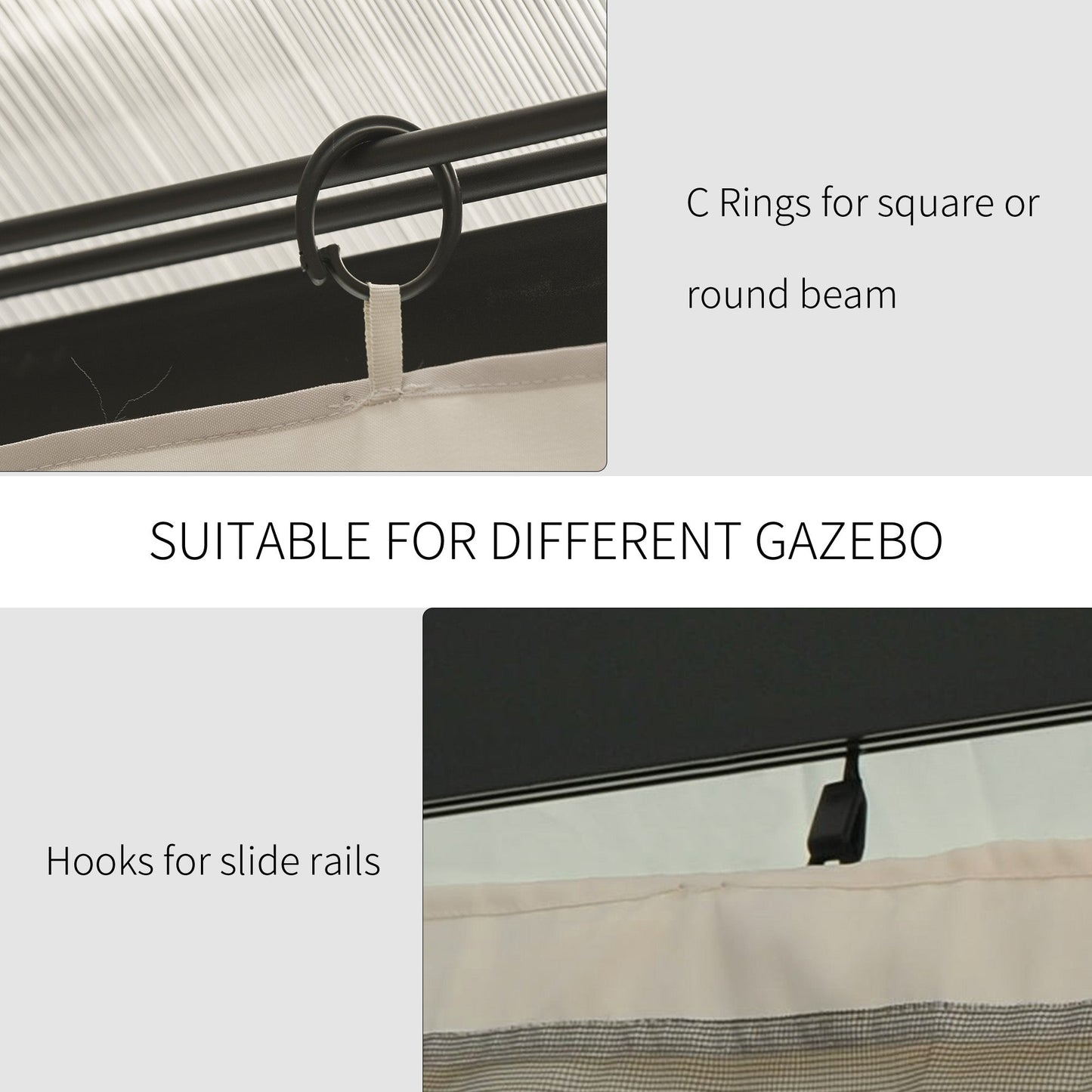 10' x 10' Universal Gazebo Sidewall Set with 4 Panels, Hooks/C-Rings Included for Pergolas & Cabanas, Beige
