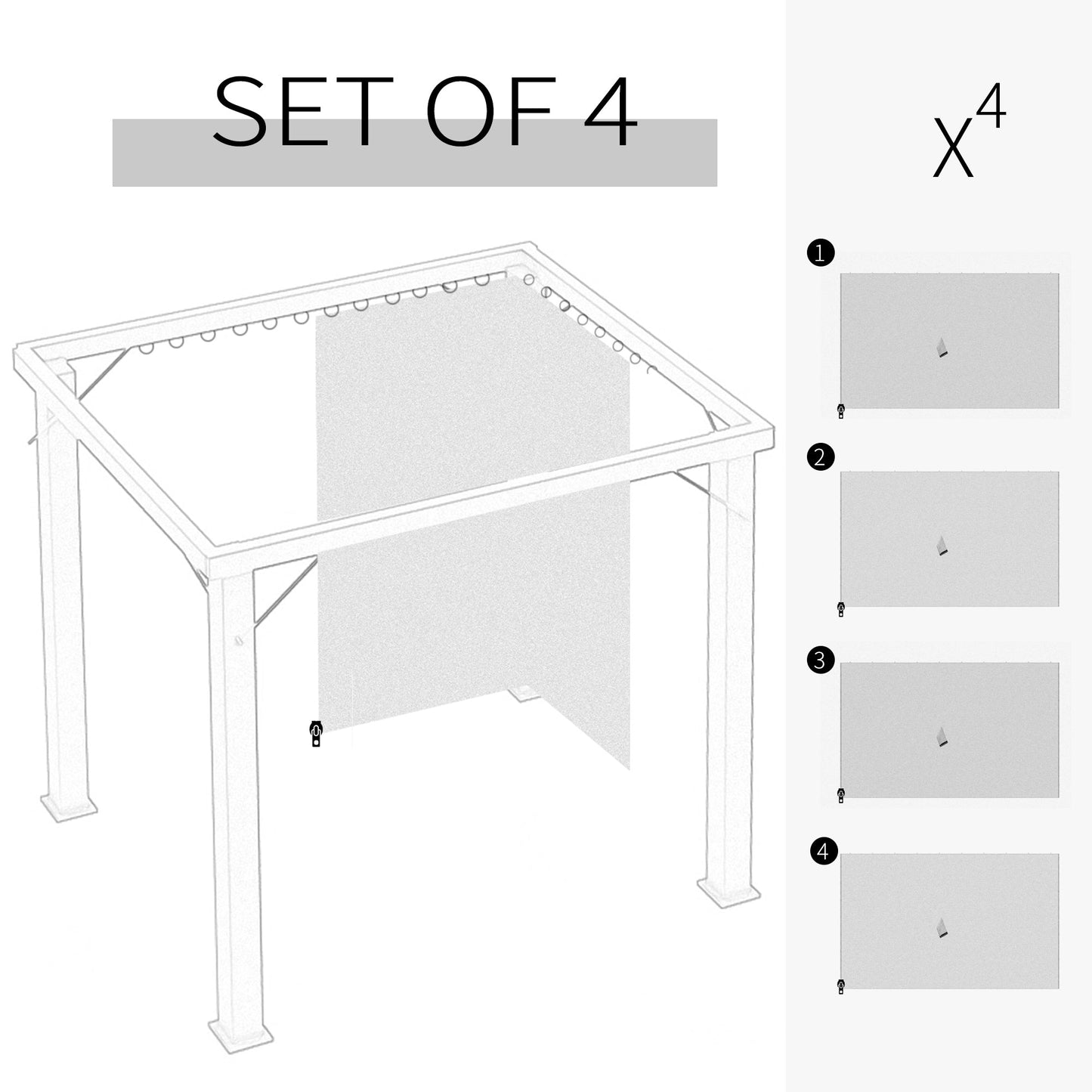 10' x 10' Universal Gazebo Sidewall Set with 4 Panels, Hooks/C-Rings Included for Pergolas & Cabanas, Beige