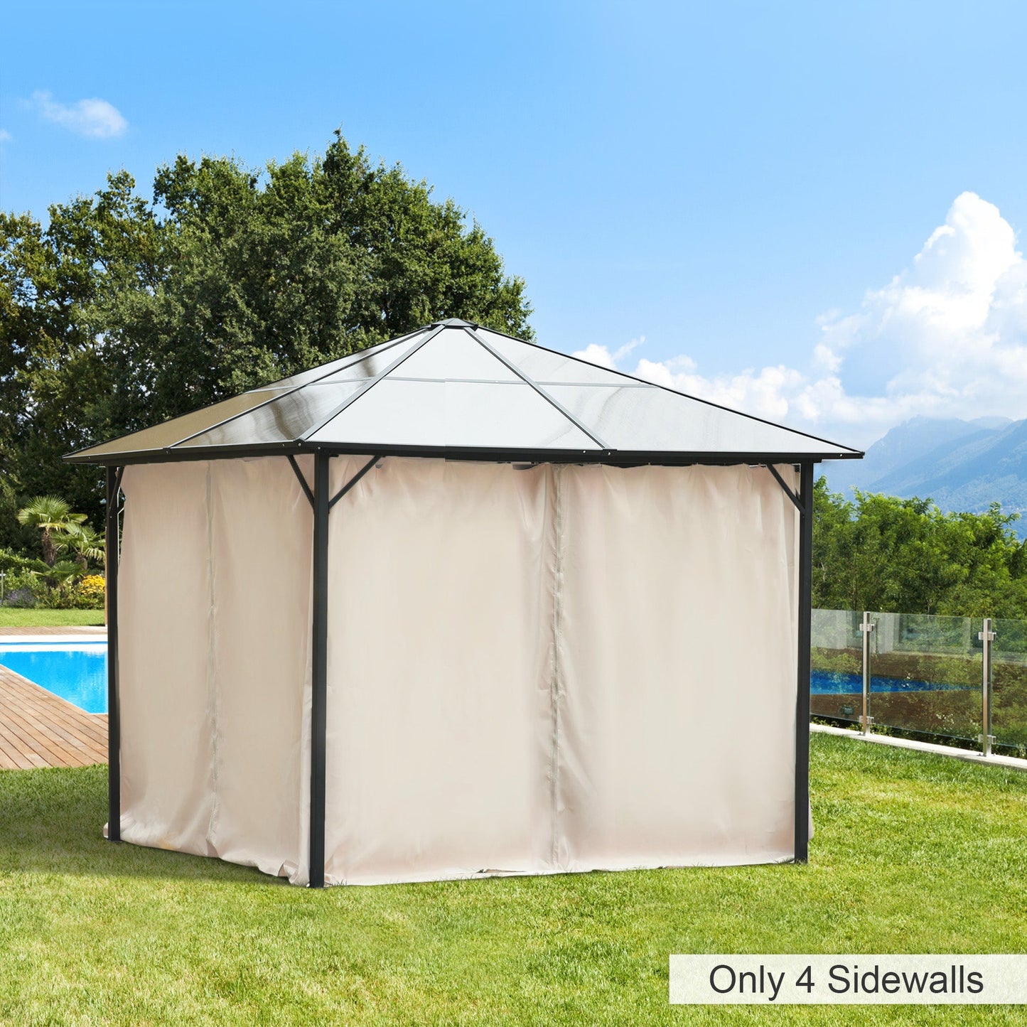 10' x 10' Universal Gazebo Sidewall Set with 4 Panels, Hooks/C-Rings Included for Pergolas & Cabanas, Beige