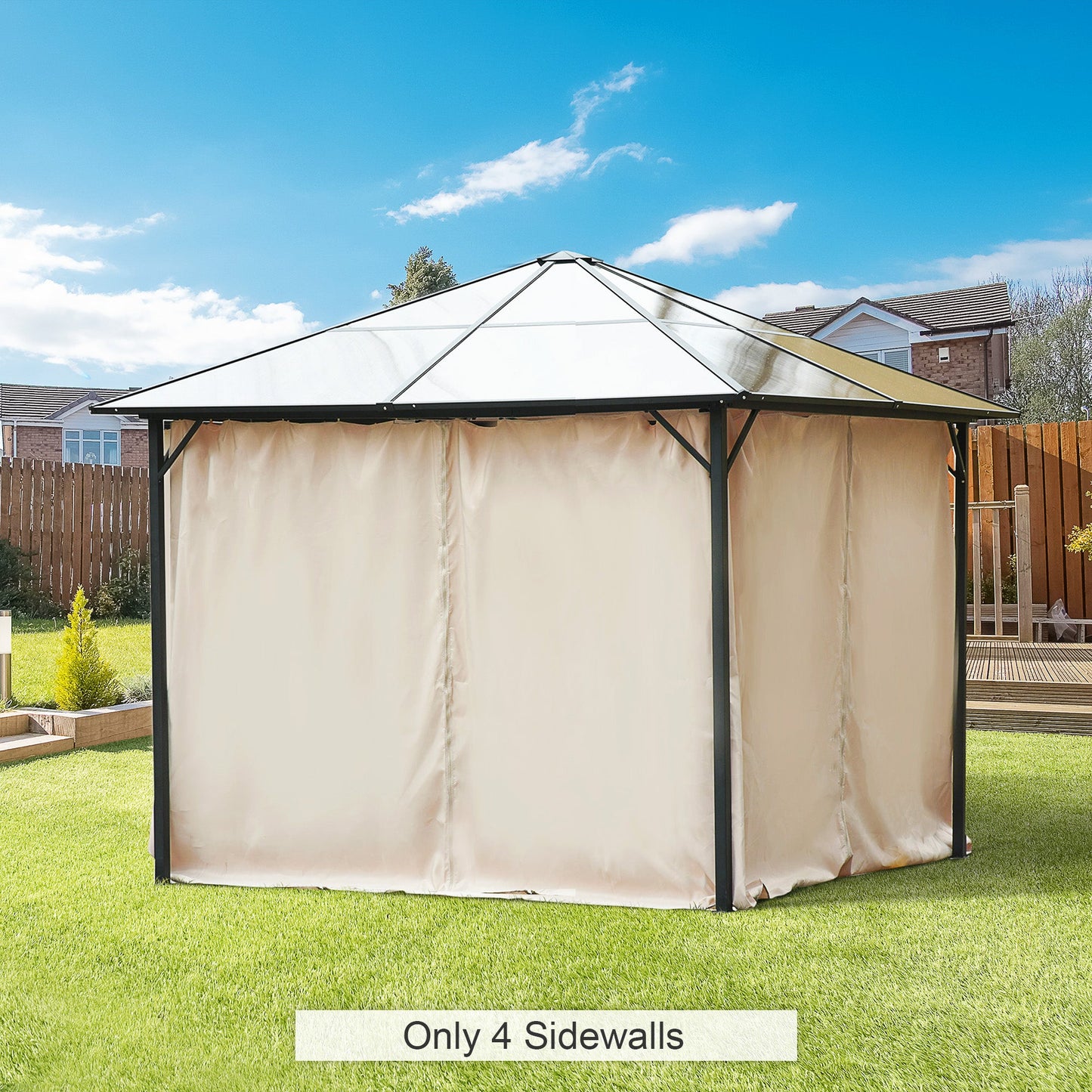 10' x 10' Universal Gazebo Sidewall Set with 4 Panels, Hooks/C-Rings Included for Pergolas & Cabanas, Beige