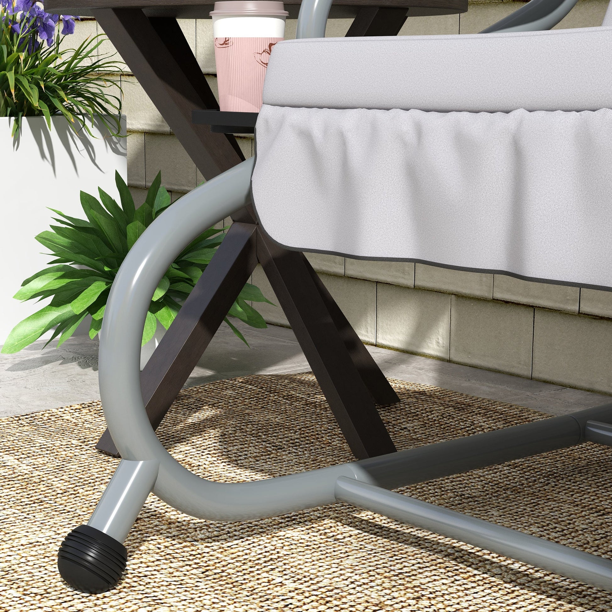 3-Seater Patio Swing Chair, Convertible Cushioned Porch Swing Bed, Outdoor Swing Seat with Adjustable Canopy and Two Pillows, for Porch, Garden, Poolside, Light Grey