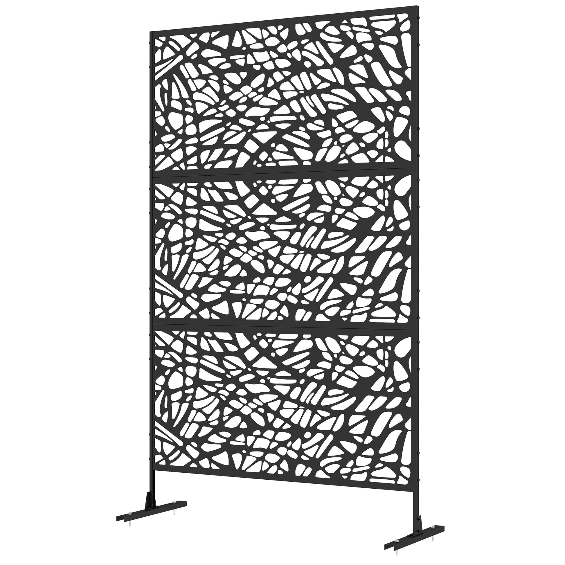 Metal Outdoor Privacy Screen, Decorative Outdoor Divider with Stand and Expansion Screws, Freestanding Privacy Panel for Garden, Backyard, Deck, Twisted Line Style, Black