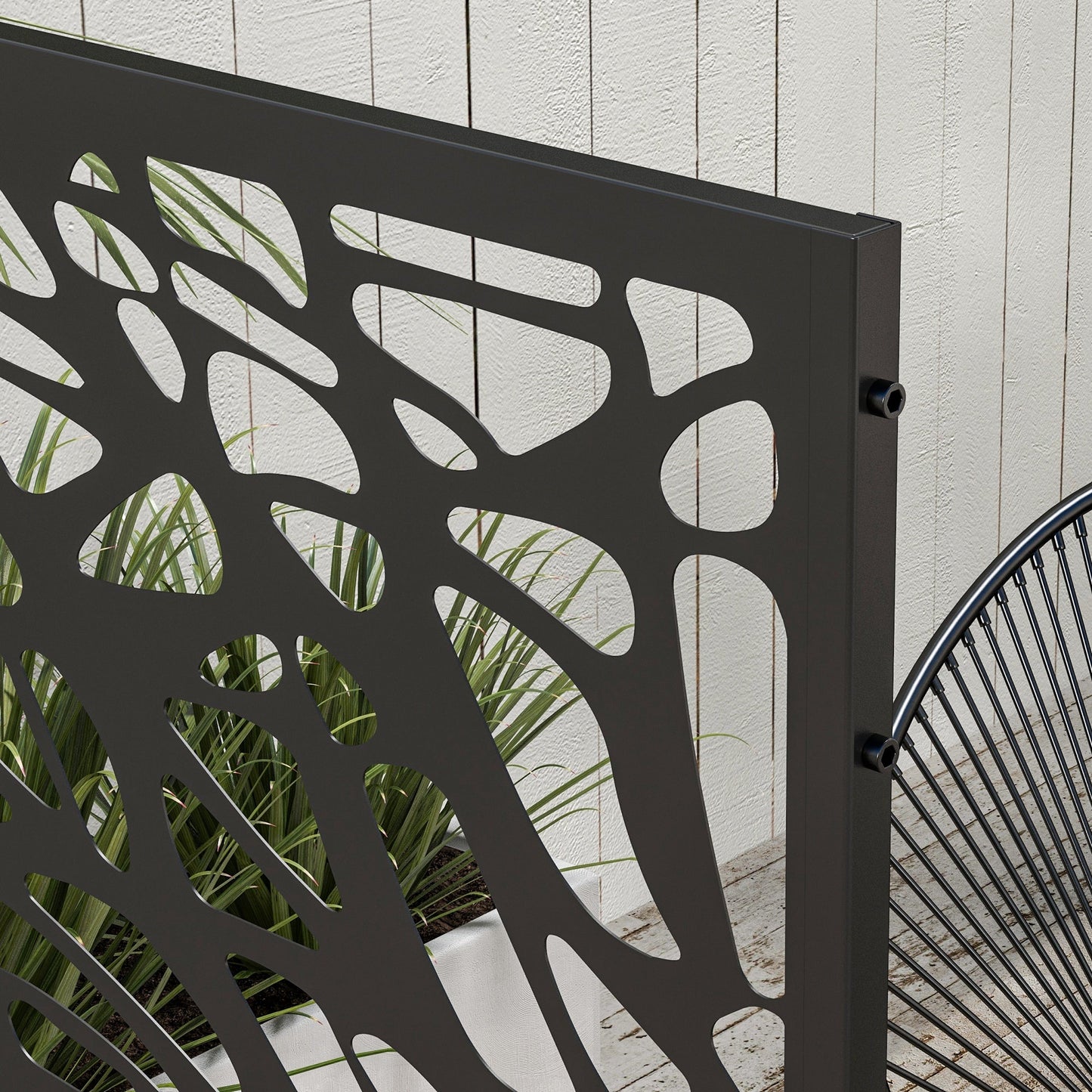 Metal Outdoor Privacy Screen, Decorative Outdoor Divider with Stand and Expansion Screws, Freestanding Privacy Panel for Garden, Backyard, Deck, Twisted Line Style, Black
