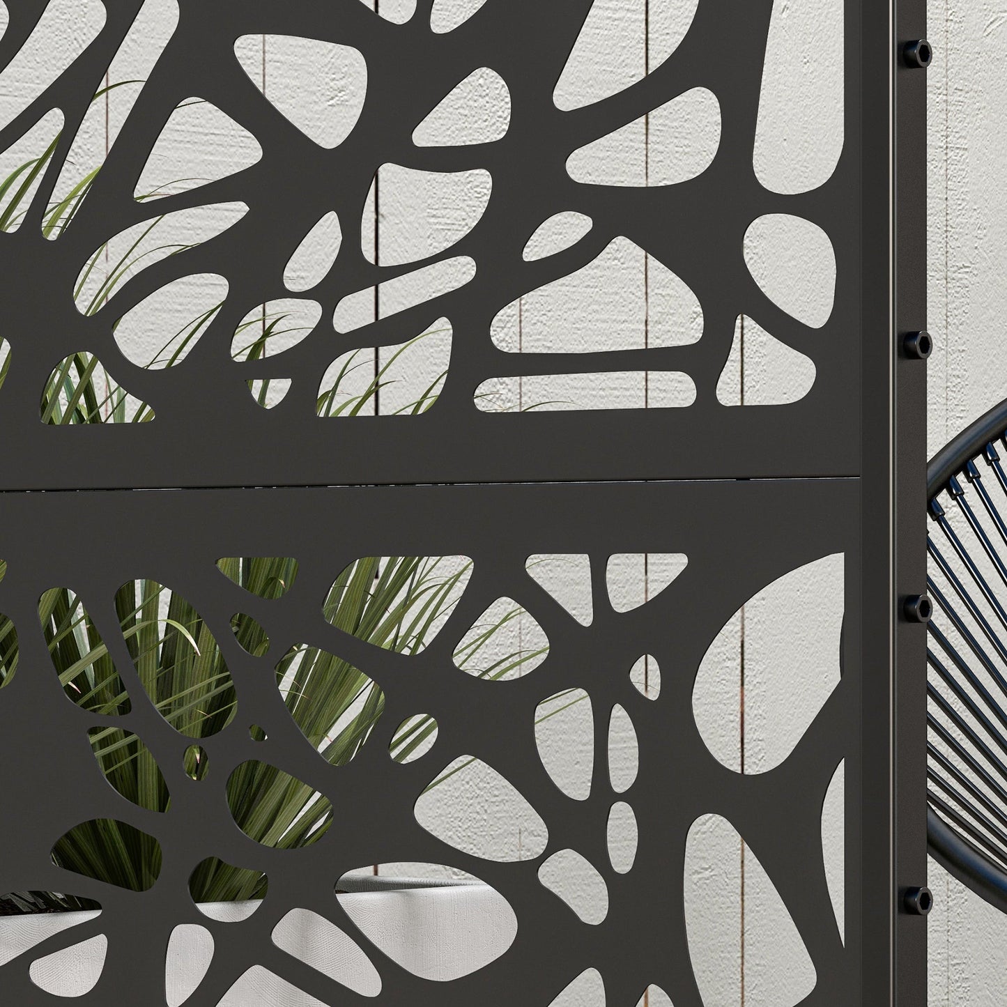 Metal Outdoor Privacy Screen, Decorative Outdoor Divider with Stand and Expansion Screws, Freestanding Privacy Panel for Garden, Backyard, Deck, Twisted Line Style, Black