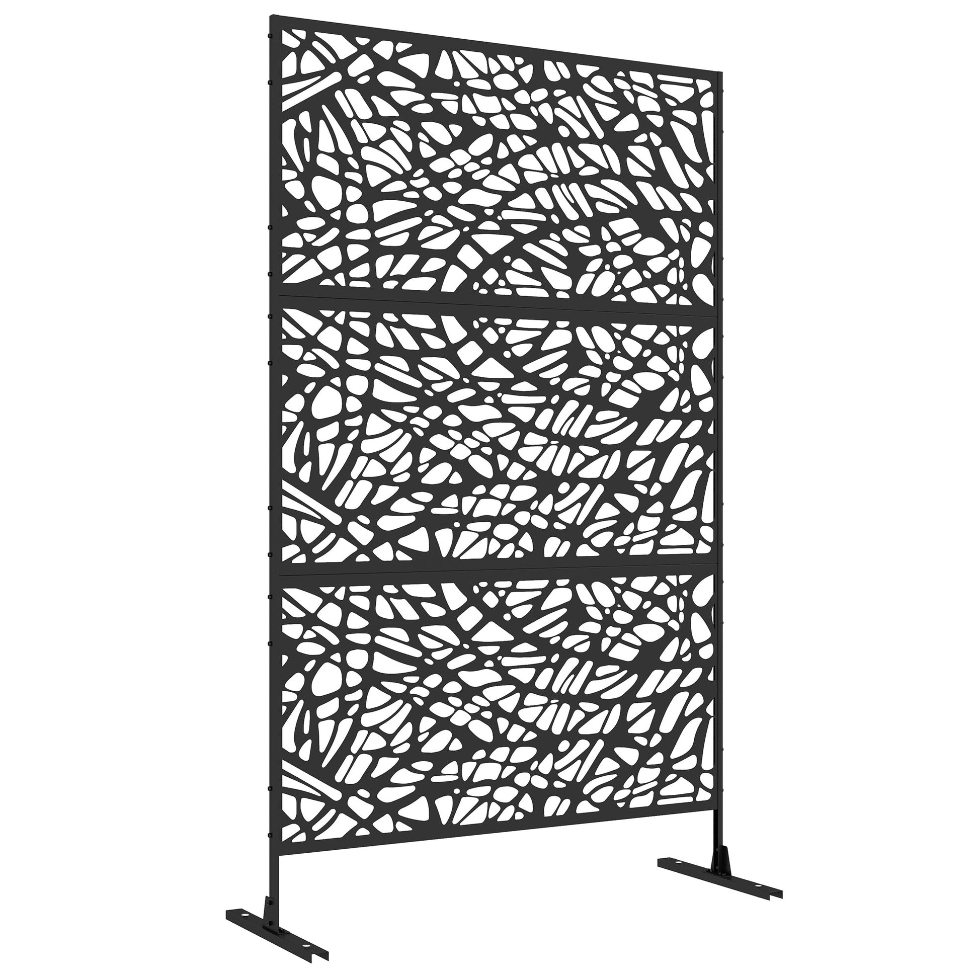 Metal Outdoor Privacy Screen, Decorative Outdoor Divider with Stand and Expansion Screws, Freestanding Privacy Panel for Garden, Backyard, Deck, Twisted Line Style, Black