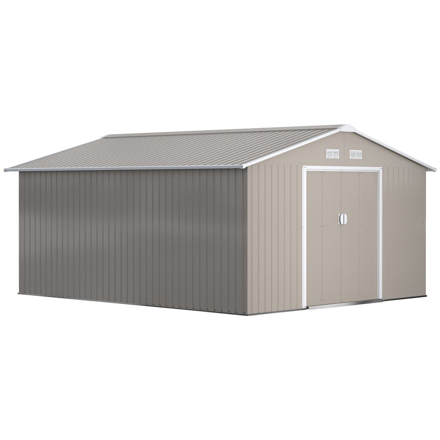 11' x 13' Garden Storage Shed with Foundation Kit, Metal Tool Storage House with Double Doors for Outdoor Patio Yard, Light Grey