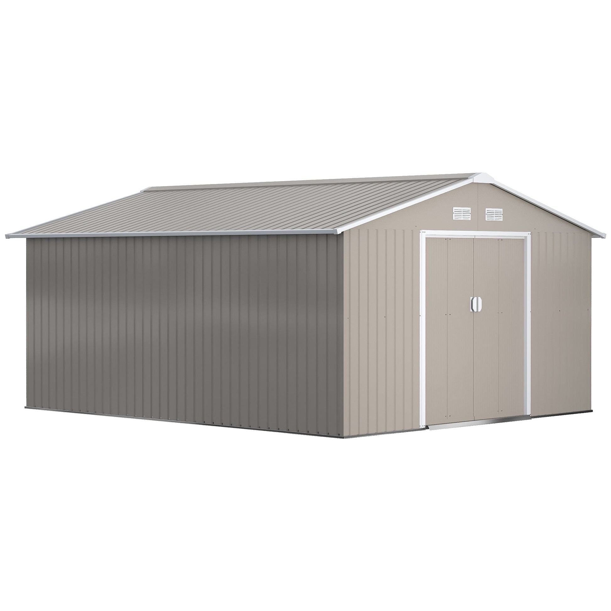 11' x 13' Garden Storage Shed with Foundation Kit, Metal Tool Storage House with Double Doors for Outdoor Patio Yard, Light Grey